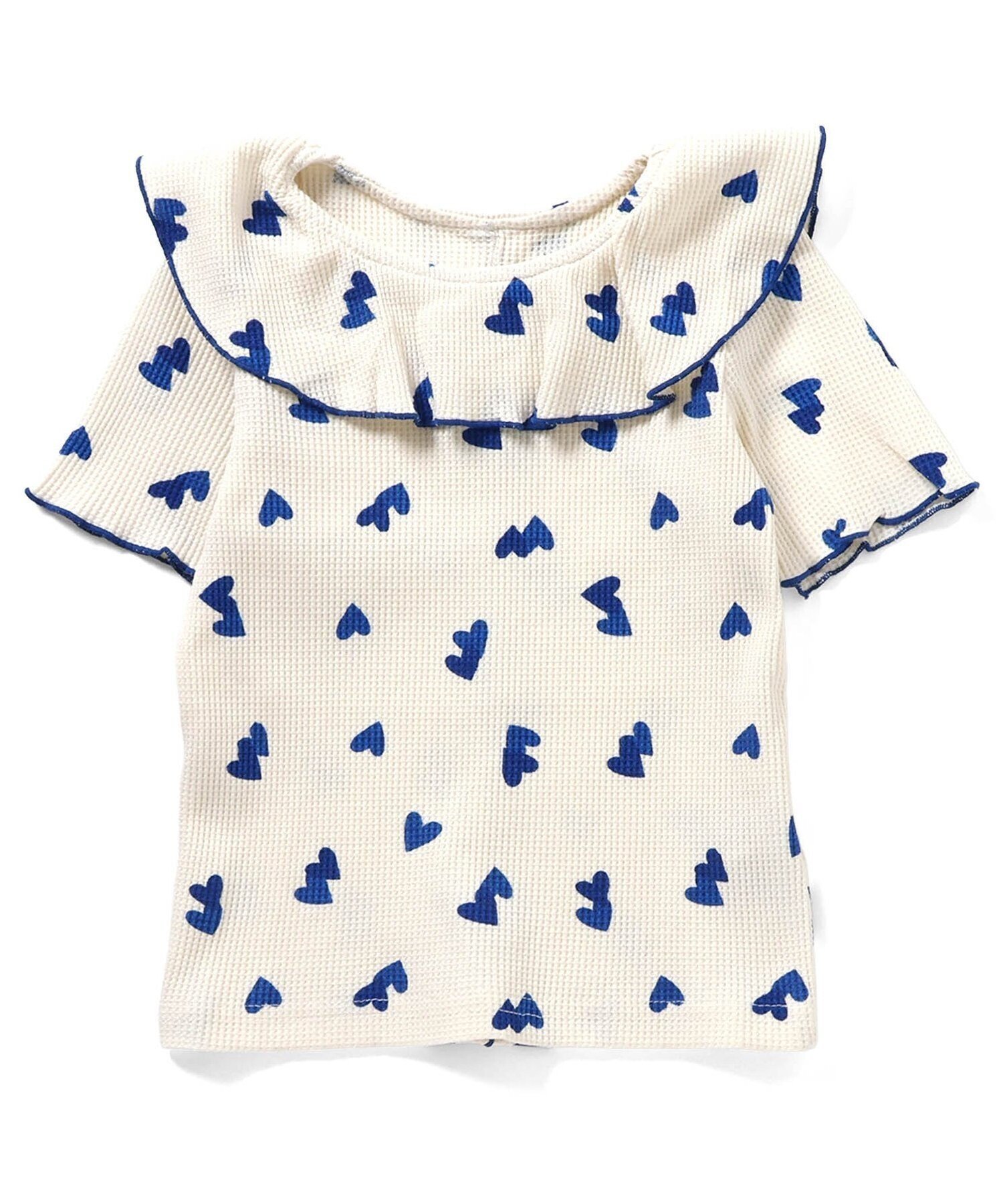 【エフオー オンラインストア/F.O.Online Store / KIDS】のWEB限定 ワッフルフリル衿Tシャツ インテリア・キッズ・メンズ・レディースファッション・服の通販 founy(ファニー) 　ファッション　Fashion　キッズファッション　Fashion for Kids　セットアップ　Set-Up, Coordinated Outfit　デニム　Denim, Jeans Material　フリル　Frill, Ruffle　プリント　Print, Printed Pattern　ワッフル　Waffle, Waffle Knit　ブルー|ID: prp329100004962322 ipo3291000000037228351