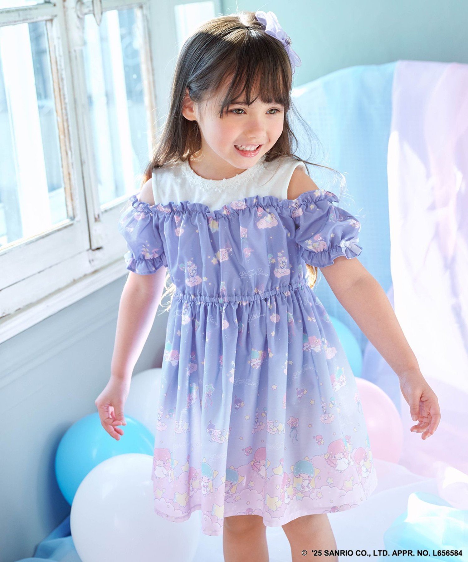 【エニー/ANY / KIDS】の【any FAM× リトルツインスターズ 】キキ ララ オン・オフショルダーワンピース 人気、トレンドファッション・服の通販 founy(ファニー) 　ファッション　Fashion　キッズファッション　Fashion for Kids　ワンピース　Dresses　シフォン　Chiffon, Lightweight Fabric　スパンコール　Sequins, Sequin Embellishment　パーカー　Hoodie, Parka　レース　Lace, Lace Fabric　春　Spring　長袖　Long Sleeve, Full Sleeve　 other-1|ID: prp329100004962333 ipo3291000000037228420