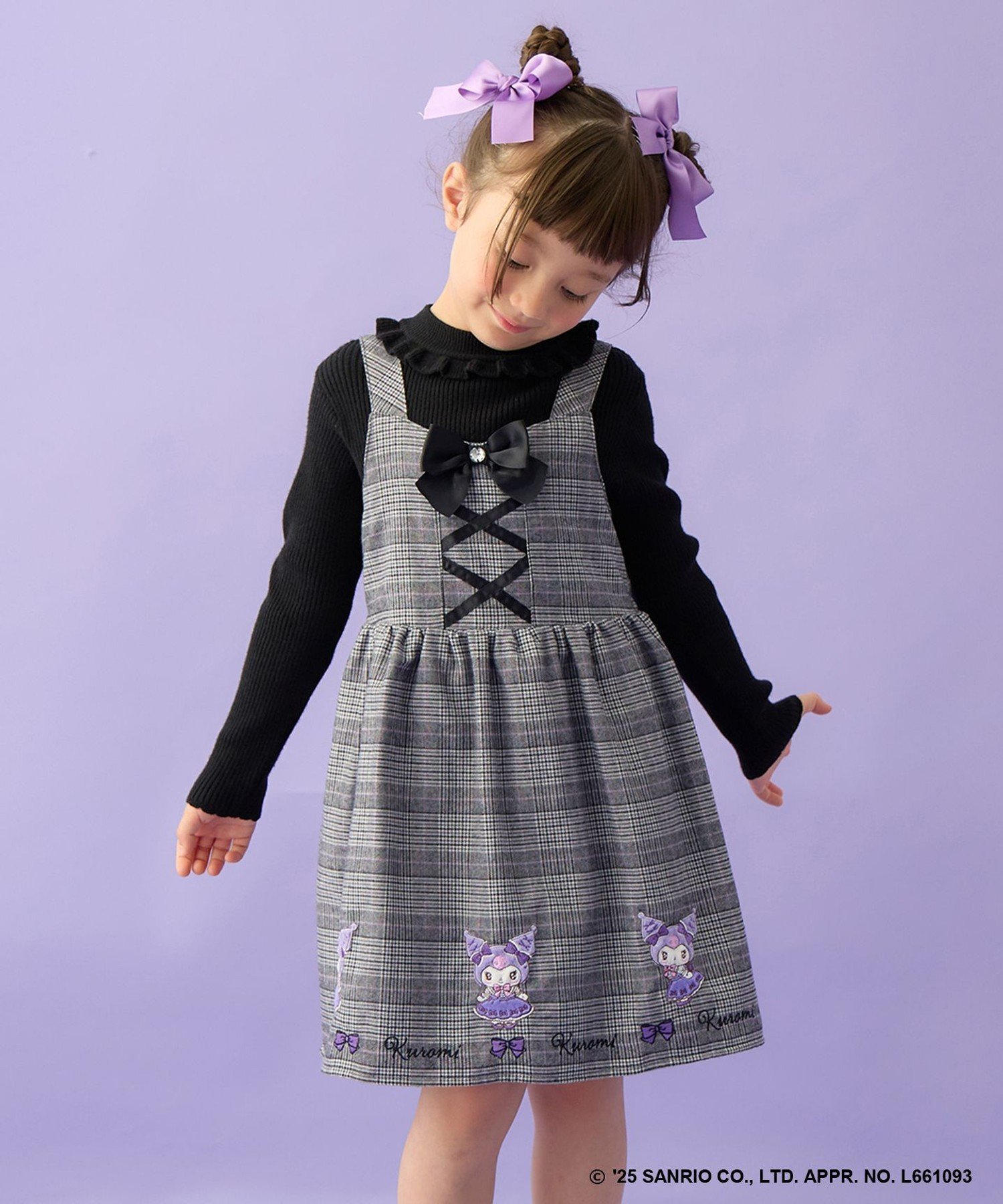 【エニー/ANY / KIDS】の【マイメロディ クロミ×ANY KIDS】チェック ジャンパースカート インテリア・キッズ・メンズ・レディースファッション・服の通販 founy(ファニー) 　ファッション　Fashion　キッズファッション　Fashion for Kids　インナー　Innerwear　キャラクター　Character, Licensed Characters　チェック　Check, Plaid, Tartan　ティアードスカート　Tiered Skirt, Flounced Skirt　トレーナー　Sweatshirt, Trainer　長袖　Long Sleeve, Full Sleeve　ビジュー　Bijou, Jewel-like Accent　ブルゾン　Blouson, Bomber Jacket　ポケット　Pocket, Pocket Detail　ポシェット　Pochette, Mini Bag　リボン　Ribbon, Bow　レース　Lace, Lace Fabric　A/W・秋冬　Autumn/Winter　エレガント 上品　Elegant　グレーチェック×クロミ[305]|ID: prp329100004962334 ipo3291000000037228425