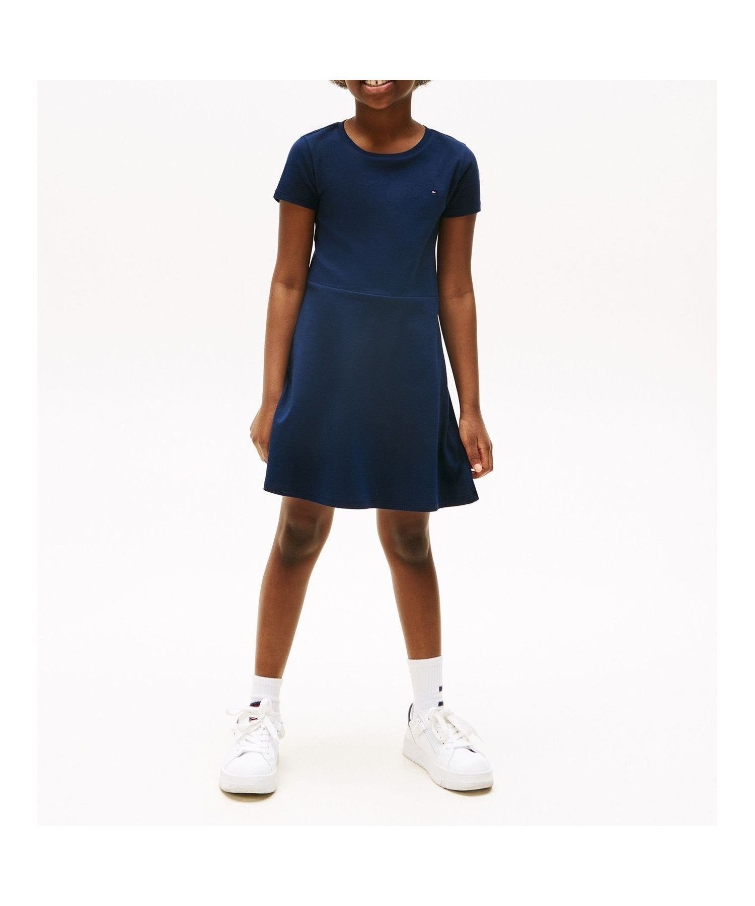 【トミーヒルフィガー/TOMMY HILFIGER / KIDS】のGIRLS エッセンシャルスケーターショートスリーブワンピース インテリア・キッズ・メンズ・レディースファッション・服の通販 founy(ファニー) 　ファッション　Fashion　キッズファッション　Fashion for Kids　ワンピース　Dresses　アメリカン　American Style　クラシック　Classic, Timeless Style　ゴルフ　Golf　シンプル　Simple, Minimal　デニム　Denim, Jeans Material　フレア　Flare, Flared　モダン　Modern, Contemporary　人気　Popular, Best Seller　半袖　Short Sleeve, Half Sleeve　ネイビーC1G|ID: prp329100004962346 ipo3291000000037228493