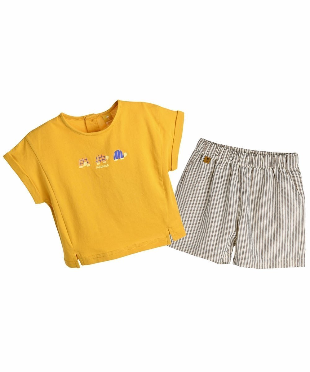 【モイモルン/moimoln / KIDS】の【セットアップ】マルトップス パンツ インテリア・キッズ・メンズ・レディースファッション・服の通販 founy(ファニー) 　ファッション　Fashion　キッズファッション　Fashion for Kids　トップス・カットソー　Cut & Sew Tops　ボトムス　Bottoms　セットアップ　Matching Sets　キッズトップス　Tops　おすすめ　Recommended / Our Picks　セットアップ　Set-Up, Coordinated Outfit　パターン　Pattern, Design Print　ビビッド　Vivid, Bright Tone　プリント　Print, Printed Pattern　夏　Summer　イエロー|ID: prp329100004962347 ipo3291000000037228496