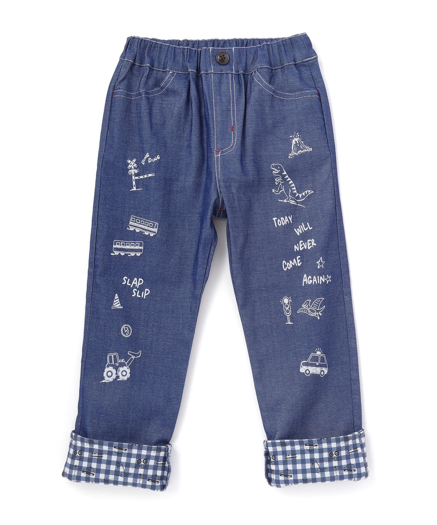 【ベベ オンライン ストア/BEBE ONLINE STORE / KIDS】の裾折り返しプリントストレッチツイルパンツ(80~130cm) インテリア・キッズ・メンズ・レディースファッション・服の通販 founy(ファニー) 　ファッション　Fashion　キッズファッション　Fashion for Kids　ボトムス　Bottoms　春　Spring　コレクション　Collection, Seasonal Line　チェック　Check, Plaid, Tartan　フレンチ　French, French Style　プリント　Print, Printed Pattern　モチーフ　Motif, Design Theme　S/S・春夏　SS, Spring/Summer, Warm Season　夏　Summer　エレガント 上品　Elegant　2026年　2026　2026春夏・S/S　Spring/Summer 2026 SS26　ブルー|ID: prp329100004962364 ipo3291000000037228550