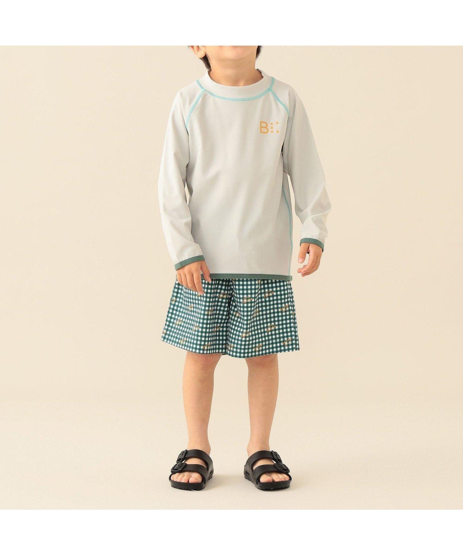 【ビームス ミニ/BEAMS mini / KIDS】のラッシュガード スイムショーツ セット2026SS(100~130cm)プール 水遊び インテリア・キッズ・メンズ・レディースファッション・服の通販 founy(ファニー) 　ファッション　Fashion　キッズファッション　Fashion for Kids　インナー　Innerwear　ギンガム　Gingham, Gingham Fabric　ショーツ　Shorts, Short Pants　シンプル　Simple, Minimal　ジップ　Zip, Zipper　セパレート　Separate, Two-Piece　チェック　Check, Plaid, Tartan　長袖　Long Sleeve, Full Sleeve　ベーシック　Basic, Essential　メッシュ　Mesh, Net Fabric　リゾート　Resort, Vacation Style　おすすめ　Recommended / Our Picks　夏　Summer　2026年　2026　2026春夏・S/S　Spring/Summer 2026 SS26　ICE_GREY|ID: prp329100004962371 ipo3291000000037228584
