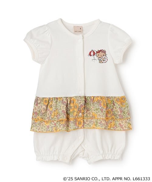 【ナルミヤ オンライン/NARUMIYA ONELINE / KIDS】の【サンリオキャラクターズ】切替フリルカバーオール インテリア・キッズ・メンズ・レディースファッション・服の通販 founy(ファニー) 　ファッション　Fashion　キッズファッション　Fashion for Kids　キャラクター　Character, Licensed Characters　フィット　Fit, Slim Fit　フリル　Frill, Ruffle　ポケット　Pocket, Pocket Detail　切替　Switching, Contrast Panel　オフ ホワイト|ID: prp329100004962386 ipo3291000000037228652