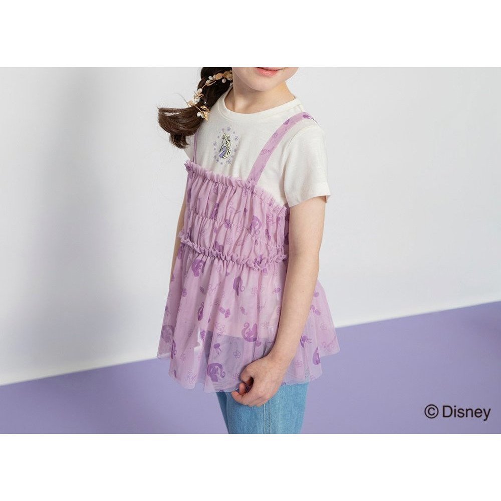 【ブランシェス/branshes / KIDS】の【DisneyCollection/ディズニーコレクション】チュールキャミソールトップスセット インテリア・キッズ・メンズ・レディースファッション・服の通販 founy(ファニー) 　ファッション　Fashion　キッズファッション　Fashion for Kids　トップス・カットソー　Cut & Sew Tops　キャラクター　Character, Licensed Characters　コレクション　Collection, Seasonal Line　シャーリング　Shirring, Ruched　スパンコール　Sequins, Sequin Embellishment　チュール　Tulip, Tulip Motif　バランス　Balance, Style Balance　プリント　Print, Printed Pattern　ラベンダー　Lavender　ワンポイント　One Point, Statement Accent　エレガント 上品　Elegant　半袖　Short Sleeve, Half Sleeve　ラベンダー|ID: prp329100004962397 ipo3291000000037228699