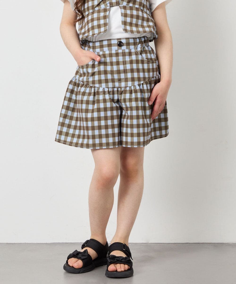 【アー ヴェー ヴェー/a.v.v / KIDS】の120-160 ママとお揃いコーデが叶う/セットアップ可能 ギャザーキュロット インテリア・キッズ・メンズ・レディースファッション・服の通販 founy(ファニー) 　ファッション　Fashion　キッズファッション　Fashion for Kids　春　Spring　キュロット　Culottes, Wide Shorts　ギャザー　Gathered, Ruffled　サンダル　Sandals, Summer Shoes　セットアップ　Set-Up, Coordinated Outfit　チェック　Check, Plaid, Tartan　ドット　Polka Dot, Dot Pattern　バランス　Balance, Style Balance　ポケット　Pocket, Pocket Detail　ミニスカート　Mini Skirt, Short Skirt　楽ちん　Easy Fit, Comfortable　S/S・春夏　SS, Spring/Summer, Warm Season　再入荷　Restock / Back in Stock　おすすめ　Recommended / Our Picks　夏　Summer　ライトブルー|ID: prp329100004962401 ipo3291000000037228717