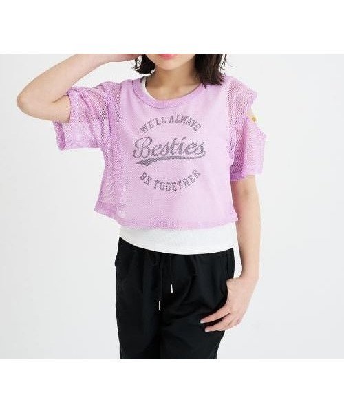 【ナルミヤ オンライン/NARUMIYA ONELINE / KIDS】の【セットアイテム】肩あきメッシュ半袖T+タンクセット インテリア・キッズ・メンズ・レディースファッション・服の通販 founy(ファニー) 　ファッション　Fashion　キッズファッション　Fashion for Kids　おすすめ　Recommended / Our Picks　ガーリー　Girly, Feminine Style　ショート　Short, Short Length　スマート　Smart, Elegant　タンク　Tank Top, Sleeveless Top　ポケット　Pocket, Pocket Detail　メッシュ　Mesh, Net Fabric　ラベンダー　Lavender　ロング　Long, Long-Length　入学式　Entrance Ceremony　半袖　Short Sleeve, Half Sleeve　ラベンダー|ID: prp329100004962402 ipo3291000000037228724