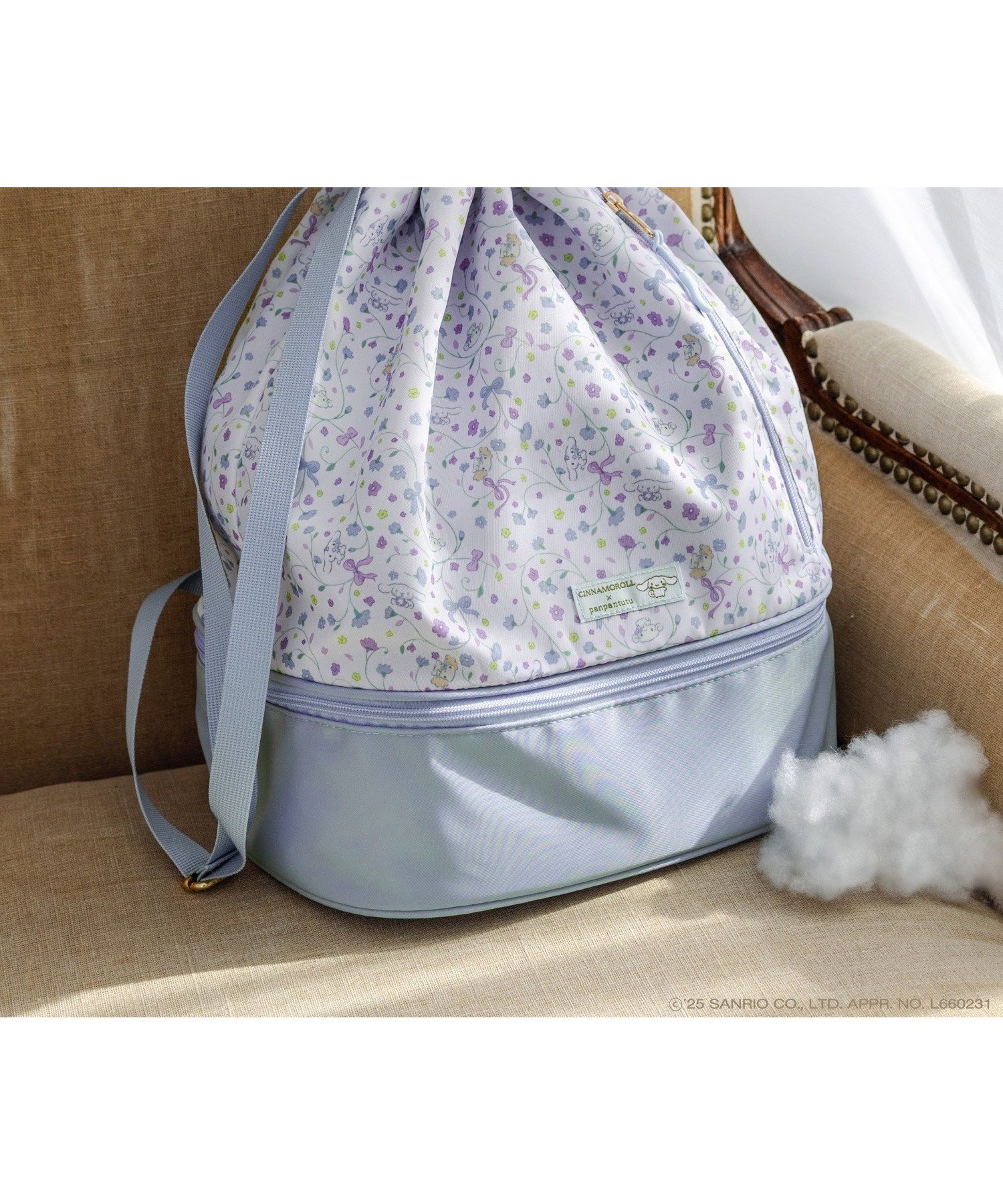 【パンパンテュテュ/panpantutu / KIDS】の【マイメロディ/シナモロール】撥水プレイフルリュック(プールバッグ) インテリア・キッズ・メンズ・レディースファッション・服の通販 founy(ファニー) 　ファッション　Fashion　キッズファッション　Fashion for Kids　イエロー　Yellow　コラボ　Collaboration, Collab　スウィート　Sweet, Cute Style　スマホ　Smartphone, Mobile Device　ハンカチ　Handkerchief, Hanky　ポケット　Pocket, Pocket Detail　ラベンダー　Lavender　リュック　Backpack, Rucksack　ループ　Loop, Loop Knit　夏　Summer　エレガント 上品　Elegant　シナモンフラワー|ID: prp329100004962408 ipo3291000000037228746