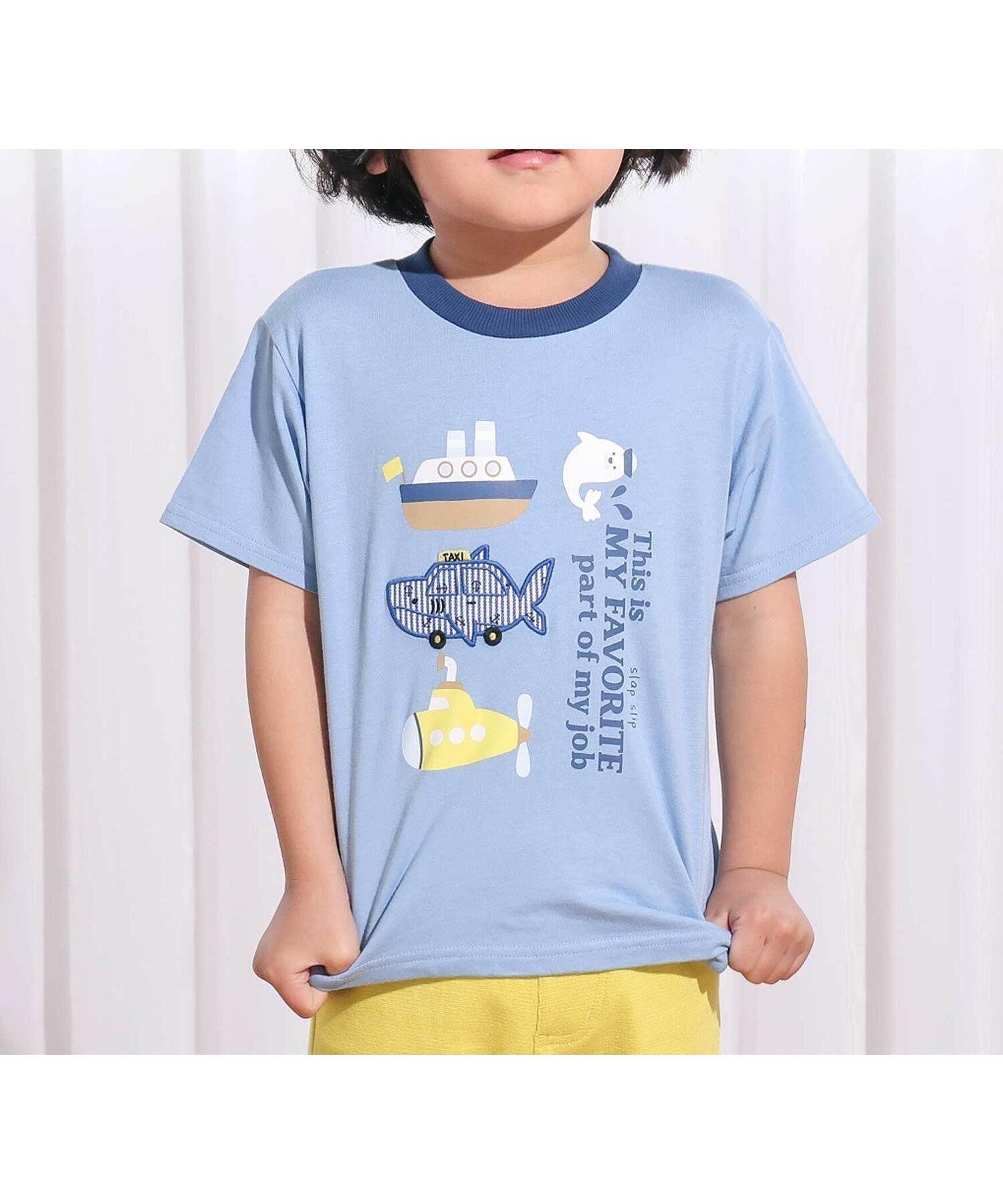 【ベベ オンライン ストア/BEBE ONLINE STORE / KIDS】のアニマルモチーフプリント天竺Tシャツ(80~130cm) インテリア・キッズ・メンズ・レディースファッション・服の通販 founy(ファニー) 　ファッション　Fashion　キッズファッション　Fashion for Kids　オレンジ　Orange　春　Spring　コレクション　Collection, Seasonal Line　テレコ　Ribbed, Rib Stitch　パッチ　Patch, Appliqué　フェイス　Face, Facial Design　フレンチ　French, French Style　プリント　Print, Printed Pattern　ボーダー　Border, Stripe　半袖　Short Sleeve, Half Sleeve　ワンポイント　One Point, Statement Accent　S/S・春夏　SS, Spring/Summer, Warm Season　夏　Summer　エレガント 上品　Elegant　2026年　2026　2026春夏・S/S　Spring/Summer 2026 SS26　ブルー|ID: prp329100004962482 ipo3291000000037229236