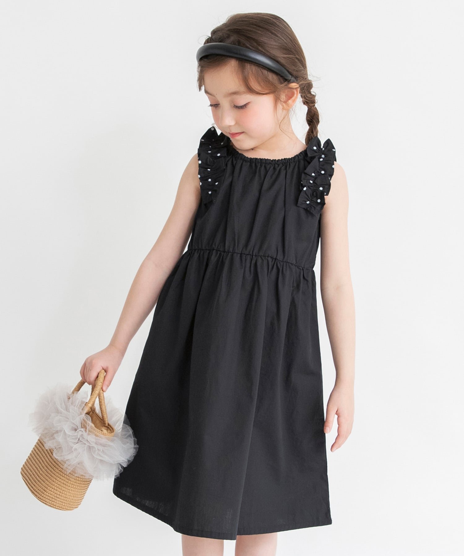 【ブランシェス/branshes / KIDS】の【ときめきワンピース】肩フリルワンピース インテリア・キッズ・メンズ・レディースファッション・服の通販 founy(ファニー) 　ファッション　Fashion　キッズファッション　Fashion for Kids　ワンピース　Dresses　シャーリング　Shirring, Ruched　フリル　Frill, Ruffle　ポケット　Pocket, Pocket Detail　ブラック|ID: prp329100004962486 ipo3291000000037229256