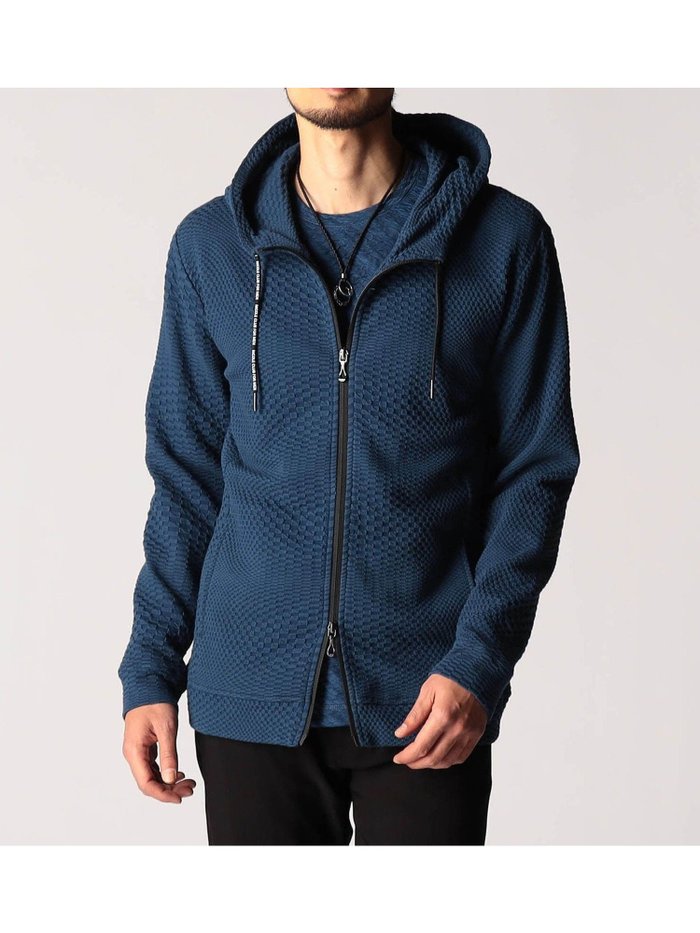 【ニコル/NICOLE / MEN】のジオメトリックジャガードフードパーカー インテリア・キッズ・メンズ・レディースファッション・服の通販 founy(ファニー) https://founy.com/ ファッション Fashion メンズファッション Fashion for Men スピンドル Spindle, Drawcord フィット Fit, Slim Fit プリント Print, Printed Pattern 冬 Winter / This Winter 切替 Switching, Contrast Panel 無地 Plain, Solid Color |ID: prp329100004962546 ipo3291000000037229555