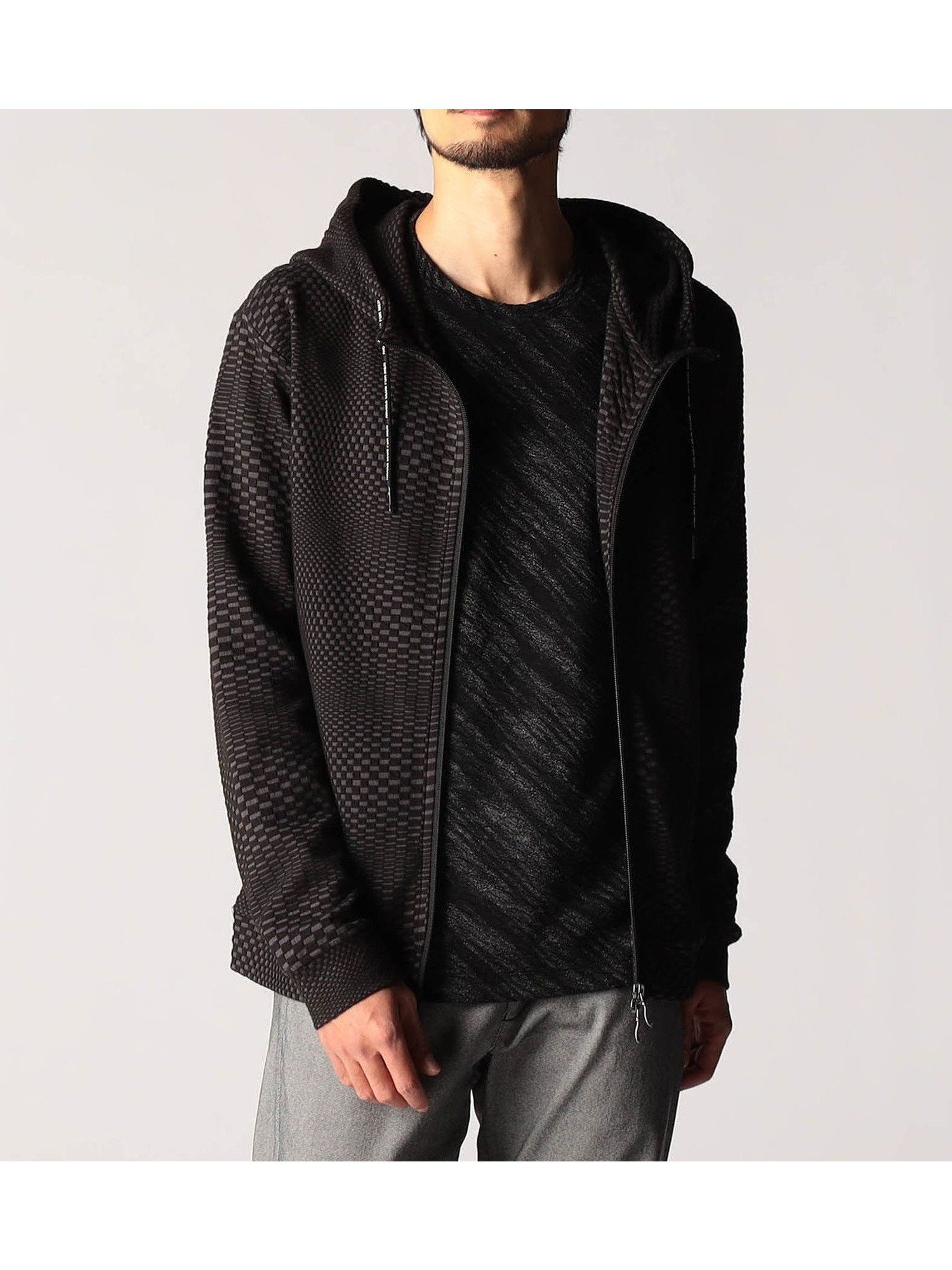 【ニコル/NICOLE / MEN】のジオメトリックジャガードフードパーカー インテリア・キッズ・メンズ・レディースファッション・服の通販 founy(ファニー) 　ファッション　Fashion　メンズファッション　Fashion for Men　スピンドル　Spindle, Drawcord　フィット　Fit, Slim Fit　プリント　Print, Printed Pattern　冬　Winter / This Winter　切替　Switching, Contrast Panel　無地　Plain, Solid Color　92その他3|ID: prp329100004962546 ipo3291000000037229559