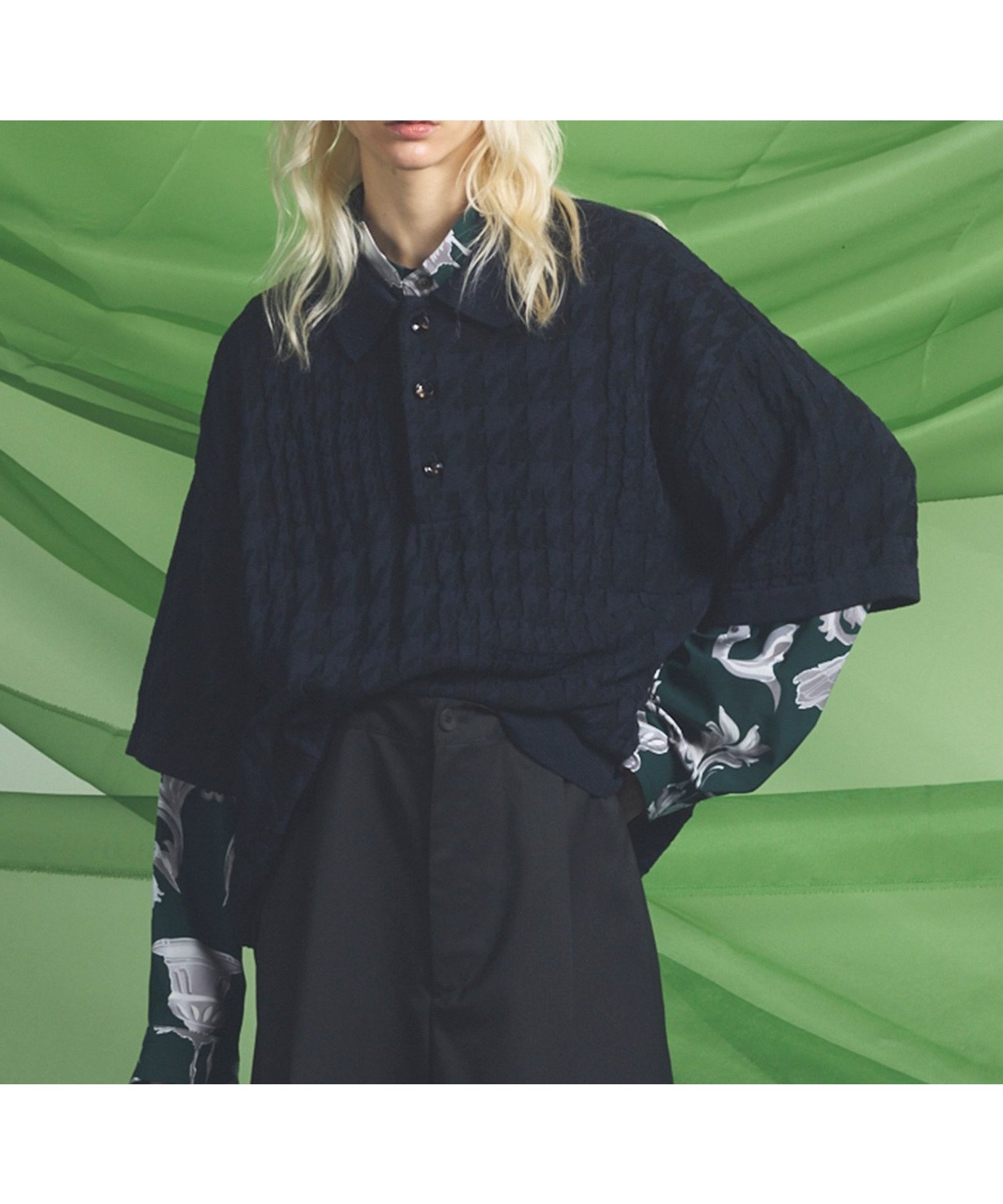 【メゾンスペシャル/MAISON SPECIAL】のLinks Jacquard Houndstooth Pattern Prime-Over Short Sleeve Knit Polo Shirt 大人の最旬トレンドファッション＆コーディネート founy(ファウニー) 　ファッション　Fashion　レディースファッション　Fashion for Women　トップス・カットソー　Cut & Sew Tops　ニット　Knit Tops & Sweaters　シャツ・ブラウス・オフィスカジュアル　Elegant Blouses & Button-Ups　ポロシャツ・きれいめカジュアル　Smart-Casual Polo Tops　ショルダー　Shoulder, Shoulder Strap　ドロップ　Drop Shoulder, Dropped Style　ハウンドトゥース　Houndstooth, Dogtooth Check　バランス　Balance, Style Balance　パターン　Pattern, Design Print　フィット　Fit, Slim Fit　ポロシャツ　Polo Shirt, Collared Tee　ランダム　Random, Irregular　夏　Summer　 other-1|ID: prp329100004962564 ipo3291000000037229619