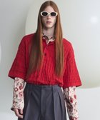 【メゾンスペシャル/MAISON SPECIAL】のLinks Jacquard Houndstooth Pattern Prime-Over Short Sleeve Knit Polo Shirt 大人の最旬トレンドファッション＆コーディネート founy(ファウニー) ファッション Fashion レディースファッション Fashion for Women トップス・カットソー Cut & Sew Tops ニット Knit Tops & Sweaters シャツ・ブラウス・オフィスカジュアル Elegant Blouses & Button-Ups ポロシャツ・きれいめカジュアル Smart-Casual Polo Tops ショルダー Shoulder, Shoulder Strap ドロップ Drop Shoulder, Dropped Style ハウンドトゥース Houndstooth, Dogtooth Check バランス Balance, Style Balance パターン Pattern, Design Print フィット Fit, Slim Fit ポロシャツ Polo Shirt, Collared Tee ランダム Random, Irregular 夏 Summer thumbnail RED|ID: prp329100004962564 ipo3291000000037229621