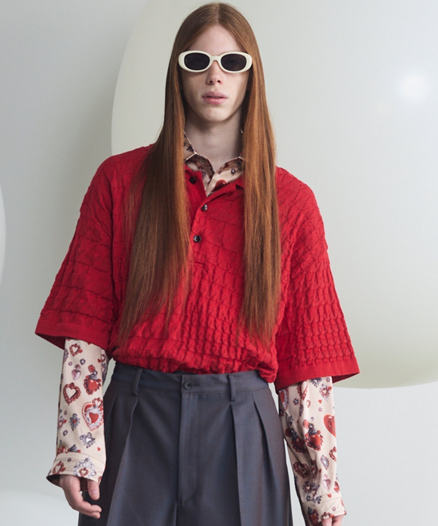 【メゾンスペシャル/MAISON SPECIAL】のLinks Jacquard Houndstooth Pattern Prime-Over Short Sleeve Knit Polo Shirt インテリア・キッズ・メンズ・レディースファッション・服の通販 founy(ファニー) 　ファッション　Fashion　レディースファッション　Fashion for Women　トップス・カットソー　Cut & Sew Tops　ニット　Knit Tops & Sweaters　シャツ・ブラウス・オフィスカジュアル　Elegant Blouses & Button-Ups　ポロシャツ・きれいめカジュアル　Smart-Casual Polo Tops　ショルダー　Shoulder, Shoulder Strap　ドロップ　Drop Shoulder, Dropped Style　ハウンドトゥース　Houndstooth, Dogtooth Check　バランス　Balance, Style Balance　パターン　Pattern, Design Print　フィット　Fit, Slim Fit　ポロシャツ　Polo Shirt, Collared Tee　ランダム　Random, Irregular　夏　Summer　RED|ID: prp329100004962564 ipo3291000000037229621