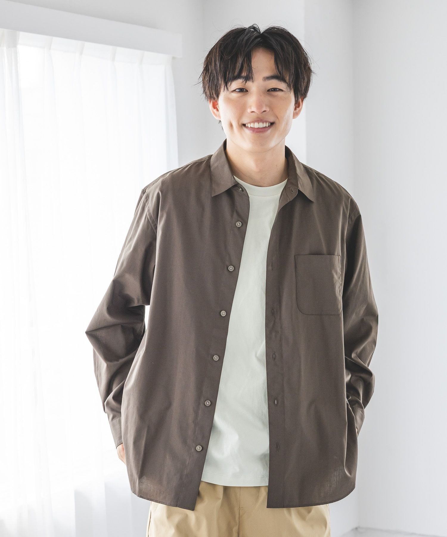 【グローバルワーク/GLOBAL WORK / MEN】のイージーケアリネンMIXシャツ/長袖/636461 インテリア・キッズ・メンズ・レディースファッション・服の通販 founy(ファニー) 　ファッション　Fashion　メンズファッション　Fashion for Men　おすすめ　Recommended / Our Picks　チェック　Check, Plaid, Tartan　デニム　Denim, Jeans Material　トレンド　Trend, Trending Now　リネン　Linen, Linen Fabric　夏　Summer　長袖　Long Sleeve, Full Sleeve　ブラウン58|ID: prp329100004962584 ipo3291000000037229705