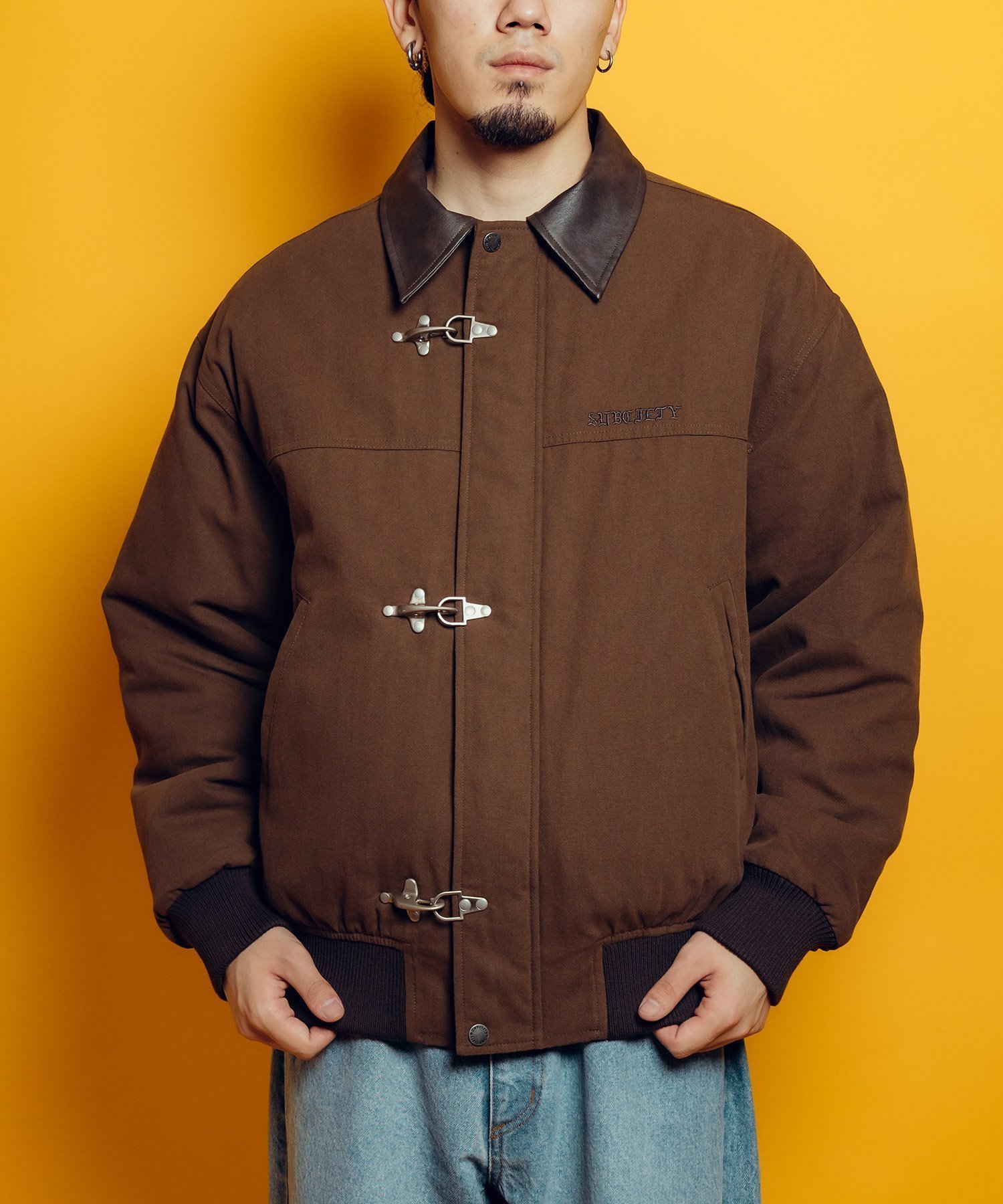 【サブサエティ/Subciety / MEN】のFireman clasp blouson インテリア・キッズ・メンズ・レディースファッション・服の通販 founy(ファニー) 　ファッション　Fashion　メンズファッション　Fashion for Men　キルティング　Quilted, Quilting　フェイクレザー　Faux Leather, PU Leather　ブルゾン　Blouson, Bomber Jacket　防寒　Cold Protection, Winter-Ready　リアル　Real, Realistic　再入荷　Restock / Back in Stock　BROWN|ID: prp329100004962591 ipo3291000000037229740