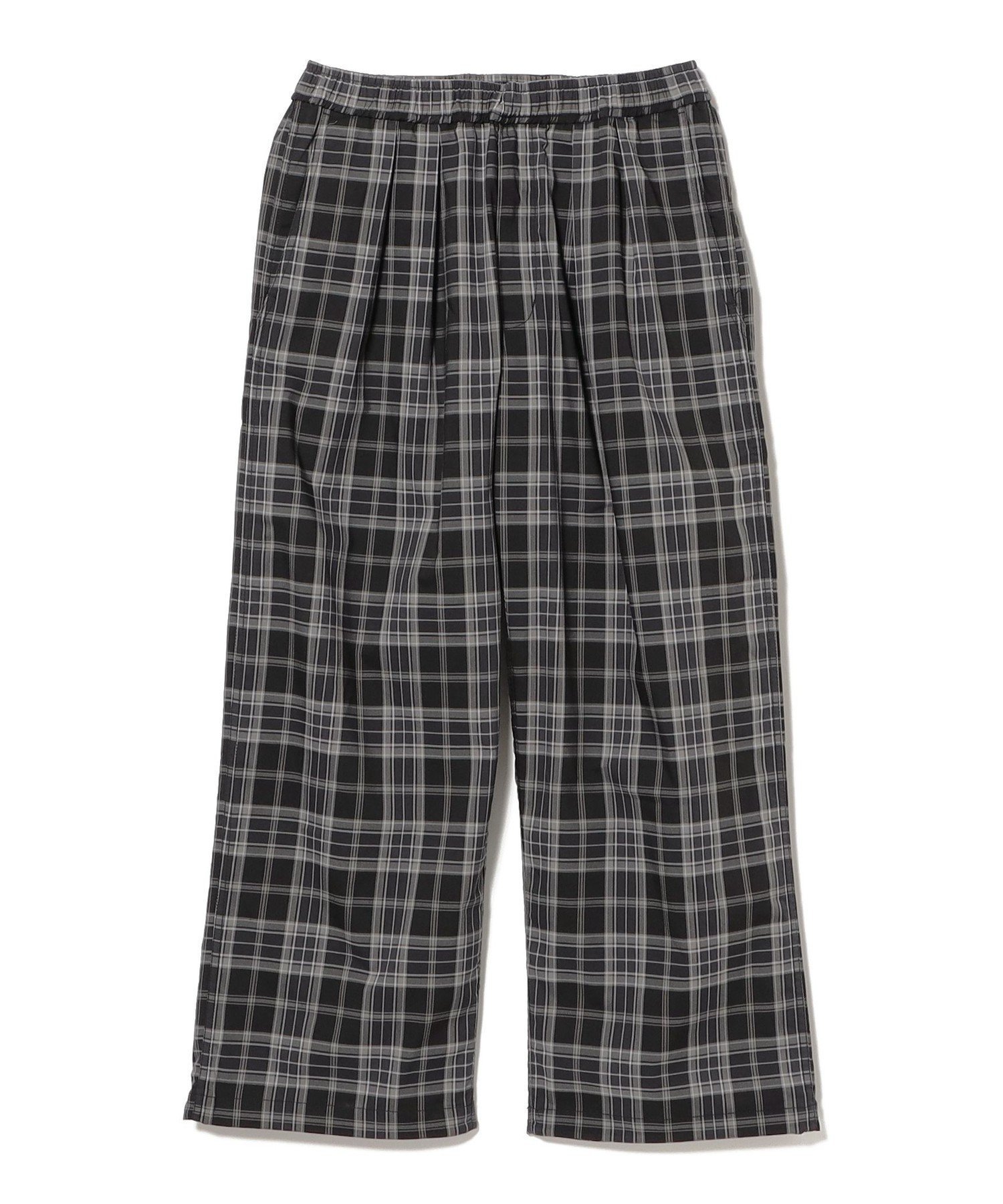 【ビームス/BEAMS / MEN】のチェック ワイド イージーパンツ【ワイドストレートフィット】 インテリア・キッズ・メンズ・レディースファッション・服の通販 founy(ファニー) 　ファッション　Fashion　メンズファッション　Fashion for Men　ボトムス　Bottoms　おすすめ　Recommended / Our Picks　スタイリッシュ　Stylish, Fashionable　ストレッチ　Stretch, Stretchy Fabric　スピンドル　Spindle, Drawcord　チェック　Check, Plaid, Tartan　ポケット　Pocket, Pocket Detail　リラックス　Relax, Relaxed Fit　ワイド　Wide, Wide Fit　BLACK_CHK|ID: prp329100004962663 ipo3291000000037230077
