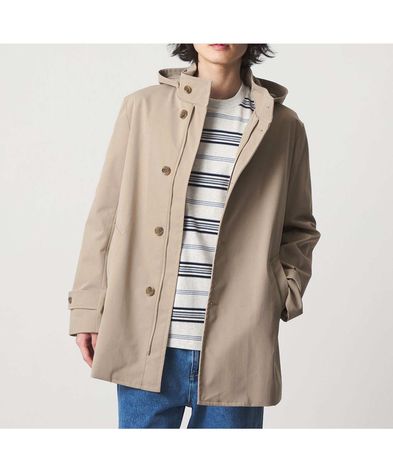 【ユナイテッドアローズ/UNITED ARROWS / MEN】のラミネート フーデッド コート-撥水・防風- A DAY IN THE LIFE インテリア・キッズ・メンズ・レディースファッション・服の通販 founy(ファニー) 　ファッション　Fashion　メンズファッション　Fashion for Men　スマート　Smart, Elegant　スリム　Slim, Slim Fit　ダウン　Down, Puffer　ツイル　Twist, Twisted Detail　ポケット　Pocket, Pocket Detail　アウトレット　Outlet / Clearance　おすすめ　Recommended / Our Picks　エレガント 上品　Elegant　ビジネス 仕事 通勤　Business / Work / Commuting　BEIGE|ID: prp329100004962695 ipo3291000000037230253