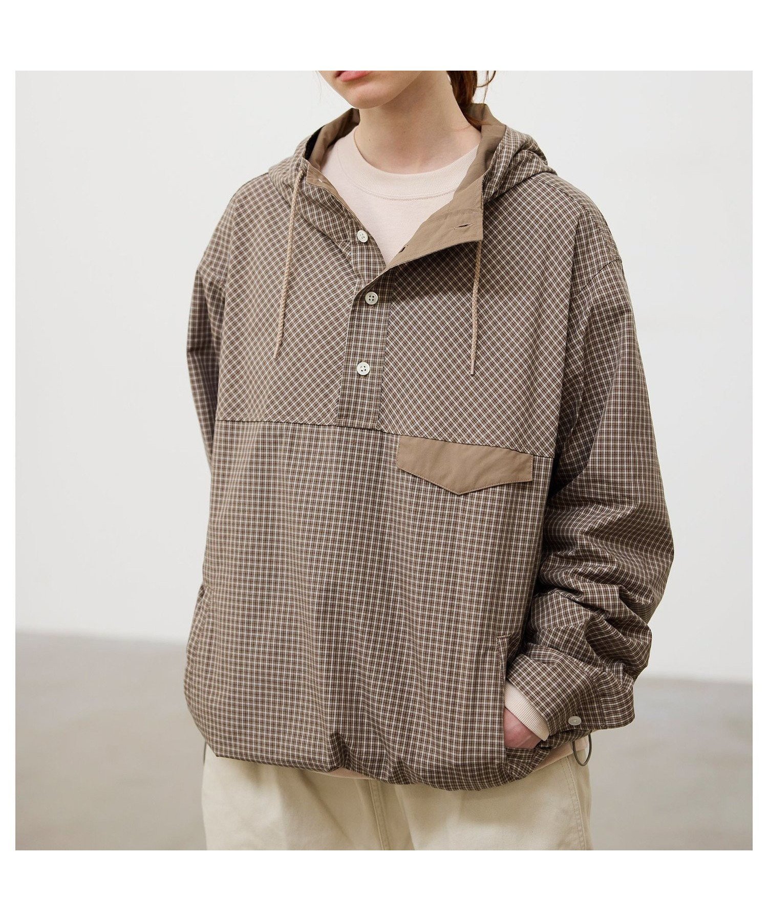 【ビームス/BEAMS / MEN】のCheck Pullover Anorack インテリア・キッズ・メンズ・レディースファッション・服の通販 founy(ファニー) 　ファッション　Fashion　メンズファッション　Fashion for Men　カフス　Cuff Design　スタイリッシュ　Stylish, Fashionable　チェック　Check, Plaid, Tartan　ドローコード　Drawcord, Drawstring Cord　バランス　Balance, Style Balance　フィット　Fit, Slim Fit　フロント　Front, Front Design　ポケット　Pocket, Pocket Detail　ワイド　Wide, Wide Fit　BROWN_CK|ID: prp329100004962733 ipo3291000000037230417