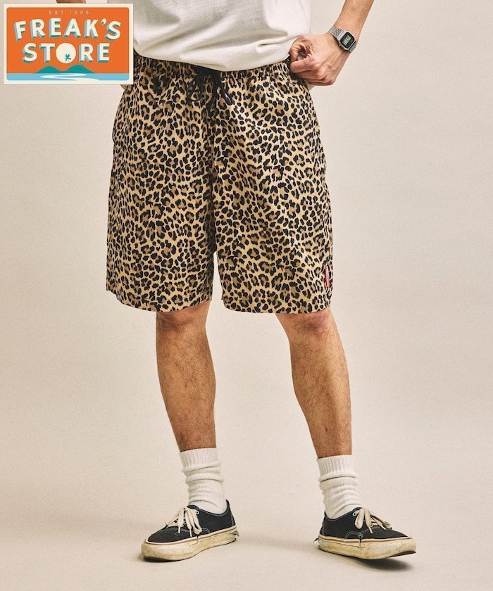【フリークスストア/FREAK'S STORE】の【FREAK S STORE for BEACH FES】 リラックスフィット 撥水 リサイクルナイロン イージーショーツ/バッグ付き インテリア・キッズ・メンズ・レディースファッション・服の通販 founy(ファニー) 　ファッション　Fashion　メンズファッション　Fashion for Men　バッグ　Bags　巾着　Drawstring Bag, Kinchaku　軽量　Lightweight, Ultra Light　サンダル　Sandals, Summer Shoes　ショーツ　Shorts, Short Pants　シンプル　Simple, Minimal　センター　Center, Center Line　ビーチ　Beach, Seaside　フィット　Fit, Slim Fit　プリント　Print, Printed Pattern　ポケット　Pocket, Pocket Detail　半袖　Short Sleeve, Half Sleeve　メッシュ　Mesh, Net Fabric　リラックス　Relax, Relaxed Fit　レオパード　Leopard, Animal Print　S/S・春夏　SS, Spring/Summer, Warm Season　おすすめ　Recommended / Our Picks　夏　Summer　2026年　2026　2026春夏・S/S　Spring/Summer 2026 SS26　レオパード|ID: prp329100004962745 ipo3291000000037230497