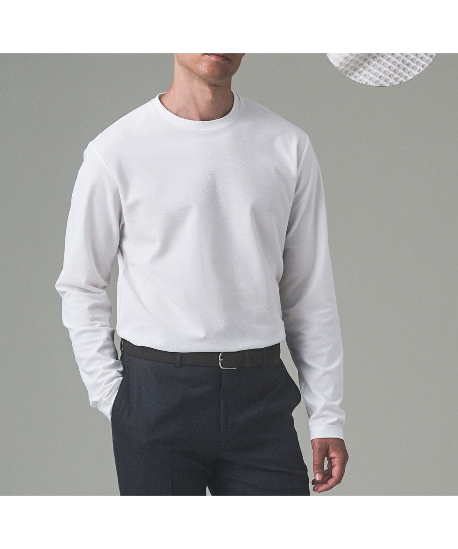 【五大陸/gotairiku / MEN】のジャケットのインナーに最適【WEB 一部店舗限定】キレイ目 鹿の子 ビズ長袖Tシャツ インテリア・キッズ・メンズ・レディースファッション・服の通販 founy(ファニー) 　ファッション　Fashion　メンズファッション　Fashion for Men　イタリア　Italy　インナー　Innerwear　春　Spring　洗える　Machine Washable　秋　Autumn　吸水　Absorbent, Quick-Dry　鹿の子　Piqué, Kanoko Fabric　シェイプ　Shape, Slim Fit　ジャケット　Jacket, Outerwear　ストレッチ　Stretch, Stretchy Fabric　ドレス　Dress, One-Piece　台形　A-Line, Trapezoid Shape　長袖　Long Sleeve, Full Sleeve　パターン　Pattern, Design Print　フィット　Fit, Slim Fit　ボトム　Bottoms, Lower Wear　半袖　Short Sleeve, Half Sleeve　ヨーク　Yoke, Yoke Design　A/W・秋冬　Autumn/Winter　S/S・春夏　SS, Spring/Summer, Warm Season　日本製　Made In Japan　夏　Summer　エレガント 上品　Elegant　ビジネス 仕事 通勤　Business / Work / Commuting　ホワイト系[001]|ID: prp329100004962771 ipo3291000000037230606