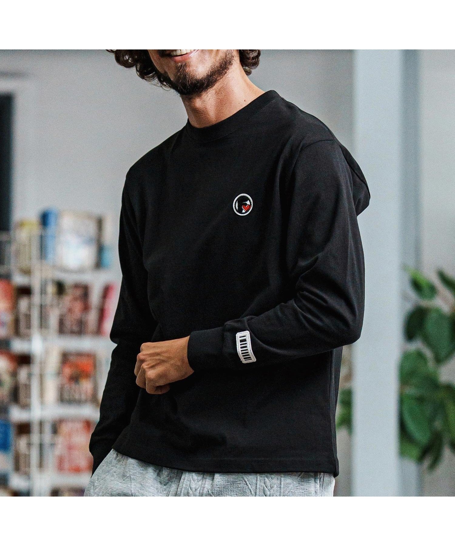 【カンビオ/CAMBIO / MEN】のmlt5394-Logo Patch American Cotton Long Sleeve Tee ロングスリーブカットソー インテリア・キッズ・メンズ・レディースファッション・服の通販 founy(ファニー) 　ファッション　Fashion　メンズファッション　Fashion for Men　トップス・カットソー　Cut & Sew Tops　black|ID: prp329100004962797 ipo3291000000037230722