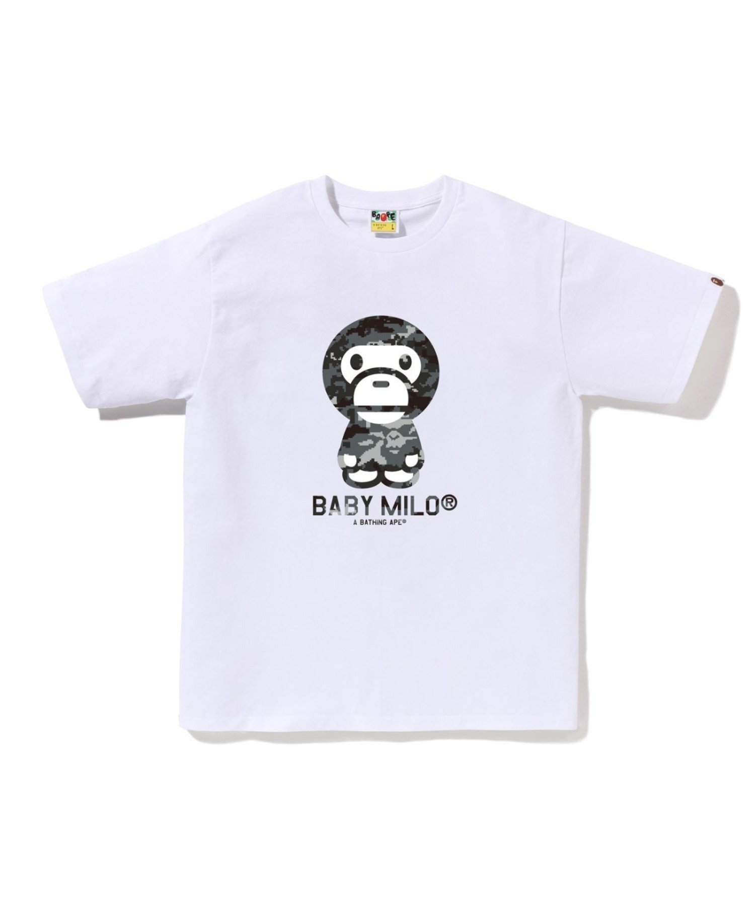 【アベイシングエイプ/A BATHING APE / MEN】のMULTI PIXEL CAMO BABY MILO TEE インテリア・キッズ・メンズ・レディースファッション・服の通販 founy(ファニー) 　ファッション　Fashion　メンズファッション　Fashion for Men　インナー　Innerwear　ショート　Short, Short Length　スリーブ　Sleeve, Long Sleeve / Short Sleeve　フロント　Front, Front Design　プリント　Print, Printed Pattern　モチーフ　Motif, Design Theme　ラバー　Rubber, Rubber Sole　WH×BK|ID: prp329100004962801 ipo3291000000037230736