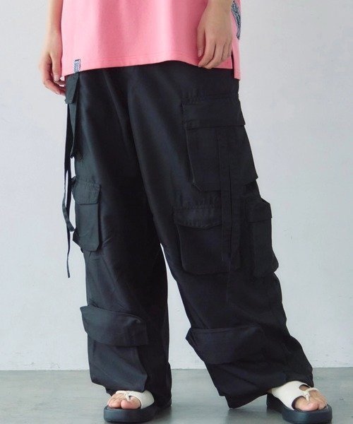 【ジャックローズ/JACKROSE / MEN】のGA DENIM PARACHUTE CARGO PANTS(MENS) インテリア・キッズ・メンズ・レディースファッション・服の通販 founy(ファニー) 　ファッション　Fashion　メンズファッション　Fashion for Men　ボトムス　Bottoms　シャーリング　Shirring, Ruched　シンプル　Simple, Minimal　スタイリッシュ　Stylish, Fashionable　チェック　Check, Plaid, Tartan　フィット　Fit, Slim Fit　ポケット　Pocket, Pocket Detail　再入荷　Restock / Back in Stock　ブラック|ID: prp329100004962812 ipo3291000000037230774