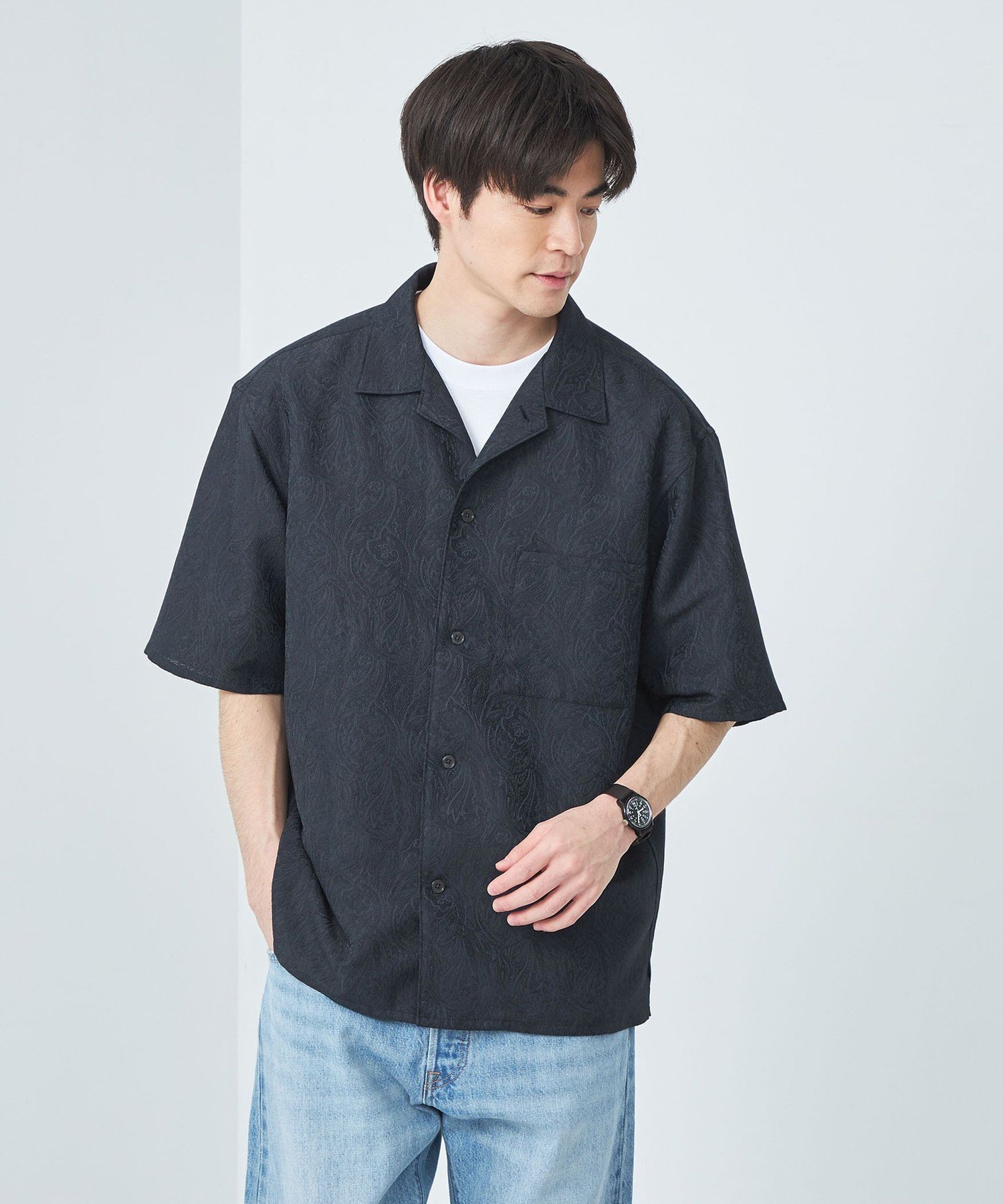 【ユナイテッドアローズ/UNITED ARROWS / MEN】のリネンライク ジャカード 半袖 シャツ 人気、トレンドファッション・服の通販 founy(ファニー) 　ファッション　Fashion　メンズファッション　Fashion for Men　春　Spring　サンダル　Sandals, Summer Shoes　ジャカード／ジャガード　Jacquard, Woven Pattern　ストレート　Straight, Straight Cut　デニム　Denim, Jeans Material　半袖　Short Sleeve, Half Sleeve　リラックス　Relax, Relaxed Fit　レギュラー　Regular, Standard Fit　ワイド　Wide, Wide Fit　S/S・春夏　SS, Spring/Summer, Warm Season　アウトレット　Outlet / Clearance　おすすめ　Recommended / Our Picks　夏　Summer　エレガント 上品　Elegant　 other-1|ID: prp329100004962826 ipo3291000000037230828