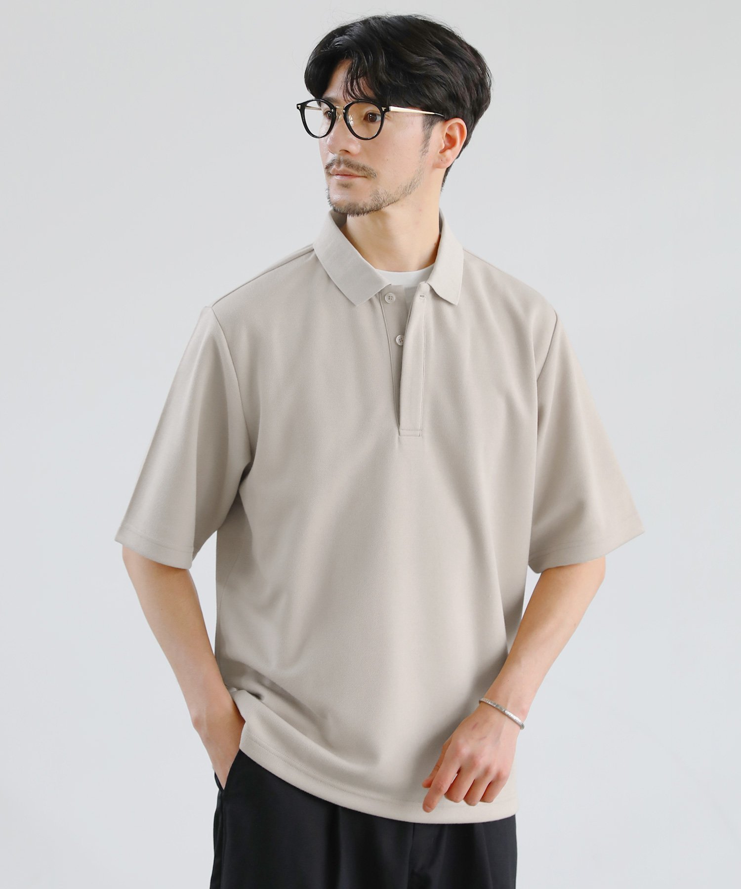 【ザ カジュアル/THE CASUAL / MEN】の抗菌防臭&接触冷感ダブルフェイス半袖鹿の子ポロシャツ インテリア・キッズ・メンズ・レディースファッション・服の通販 founy(ファニー) 　ファッション　Fashion　メンズファッション　Fashion for Men　インナー　Innerwear　抗菌　Antibacterial, Bacteria-Resistant　鹿の子　Piqué, Kanoko Fabric　スキッパー　Skipper, Open Collar　ダブル　Double, Double-Breasted　ビッグ　Big, Oversized　フェイス　Face, Facial Design　ポロシャツ　Polo Shirt, Collared Tee　半袖　Short Sleeve, Half Sleeve　リラックス　Relax, Relaxed Fit　ルーズ　Loose, Oversized　ワイド　Wide, Wide Fit　エレガント 上品　Elegant　ベージュ|ID: prp329100004962835 ipo3291000000037230865
