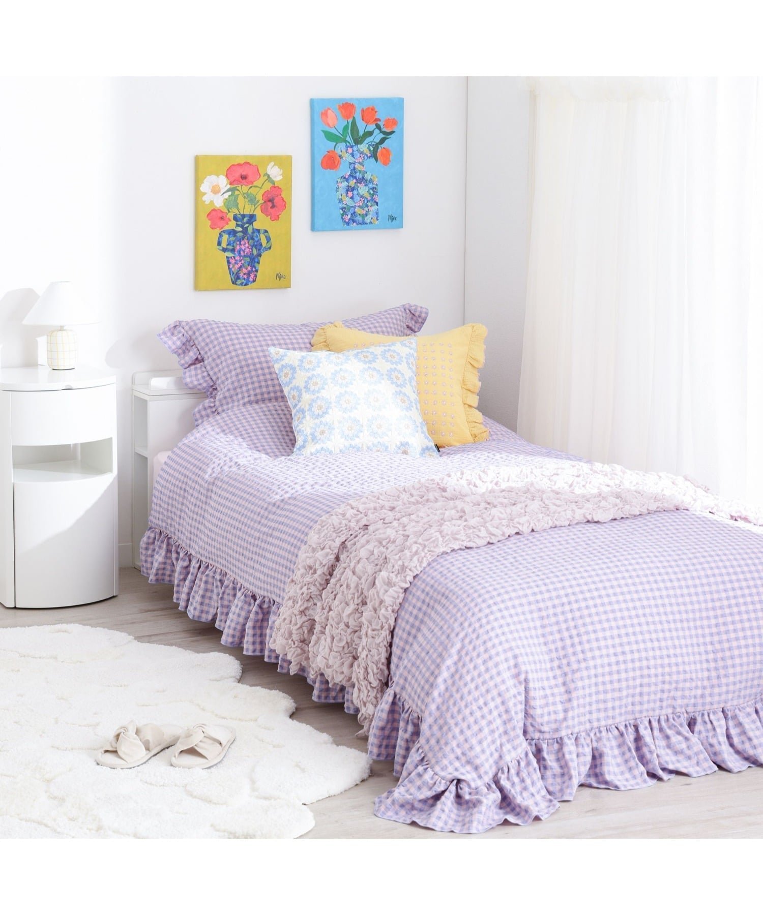 【フランフラン/Francfranc / MEN】のフリルチェック 寝具カバーセット シングル 3点セット まくらカバー 布団カバー インテリア・キッズ・メンズ・レディースファッション・服の通販 founy(ファニー) 　ファッション　Fashion　メンズファッション　Fashion for Men　ギンガム　Gingham, Gingham Fabric　抗菌　Antibacterial, Bacteria-Resistant　チェック　Check, Plaid, Tartan　なめらか　Smooth, Silky Texture　フリル　Frill, Ruffle　ボックス　Boxy, Box Shape　エレガント 上品　Elegant　ピンク|ID: prp329100004962847 ipo3291000000037230927