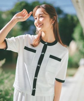 【ストロベリーフィールズ/STRAWBERRY FIELDS】のリボン釦5分丈カーディガン 大人の最旬トレンドファッション＆コーディネート founy(ファウニー) ファッション Fashion レディースファッション Fashion for Women トップス・カットソー Cut & Sew Tops カーディガン・羽織り Layered Style Cardigans カーディガン Cardigan, Knitwear リボン Ribbon, Bow |ID:prp329100004962922