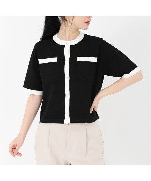 【ストロベリーフィールズ/STRAWBERRY FIELDS】のリボン釦5分丈カーディガン インテリア・キッズ・メンズ・レディースファッション・服の通販 founy(ファニー) 　ファッション　Fashion　レディースファッション　Fashion for Women　トップス・カットソー　Cut & Sew Tops　カーディガン・羽織り　Layered Style Cardigans　カーディガン　Cardigan, Knitwear　リボン　Ribbon, Bow　ブラック2|ID: prp329100004962922 ipo3291000000037231335