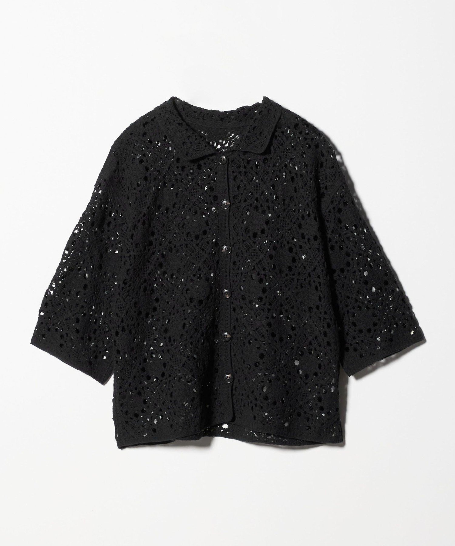 【ユナイテッドアローズ/UNITED ARROWS】のクロシェニット ポロカーディガン 7分袖 A DAY IN THE LIFE インテリア・キッズ・メンズ・レディースファッション・服の通販 founy(ファニー) 　ファッション　Fashion　レディースファッション　Fashion for Women　トップス・カットソー　Cut & Sew Tops　ニット　Knit Tops & Sweaters　カーディガン・羽織り　Layered Style Cardigans　春　Spring　カーディガン　Cardigan, Knitwear　キャミ　Camisole, Cami Top　クロシェ　Crochet, Knitted Lace　シンプル　Simple, Minimal　デニム　Denim, Jeans Material　トレンド　Trend, Trending Now　バランス　Balance, Style Balance　フラワー　Flower, Floral　モチーフ　Motif, Design Theme　S/S・春夏　SS, Spring/Summer, Warm Season　アウトレット　Outlet / Clearance　おすすめ　Recommended / Our Picks　夏　Summer　BLACK|ID: prp329100004962936 ipo3291000000037231415