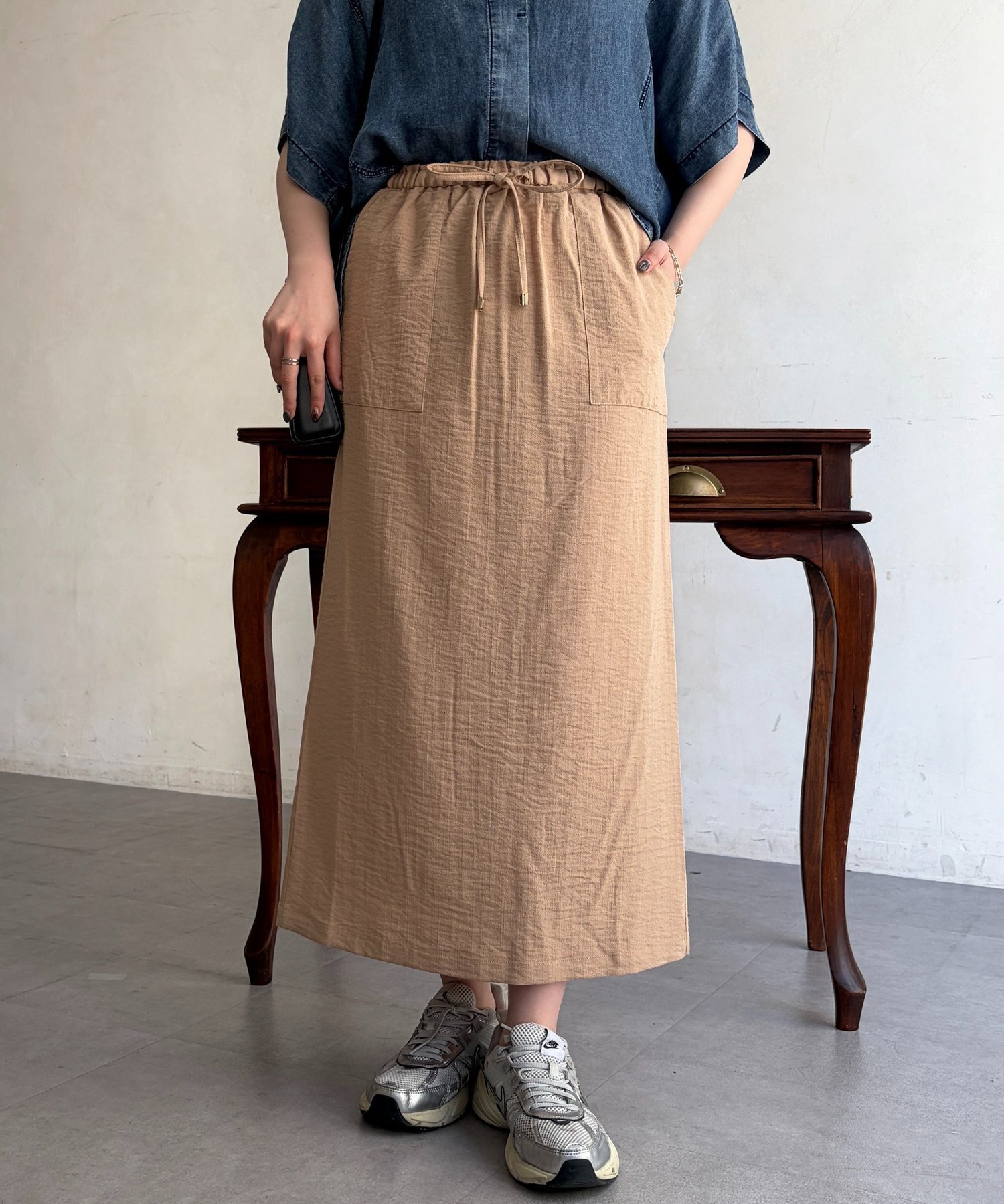 【シェトワ/Chez toi】のリネンライクウエストテープナロースカート インテリア・キッズ・メンズ・レディースファッション・服の通販 founy(ファニー) 　ファッション　Fashion　レディースファッション　Fashion for Women　スカート　Skirts　サマー　Summer, Summer Style　シンプル　Simple, Minimal　スクエア　Square, Square Shape　タンク　Tank Top, Sleeveless Top　テレコ　Ribbed, Rib Stitch　パウダー　Powder, Soft Tone　再入荷　Restock / Back in Stock　おすすめ　Recommended / Our Picks　ベージュ|ID: prp329100004962947 ipo3291000000037231473