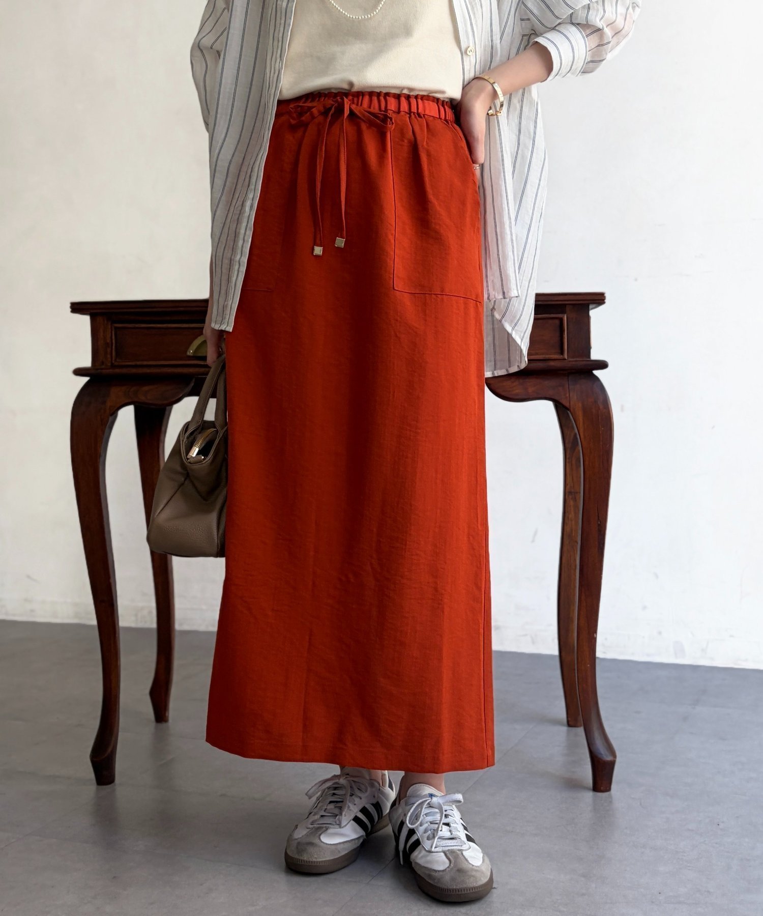 【シェトワ/Chez toi】のリネンライクウエストテープナロースカート インテリア・キッズ・メンズ・レディースファッション・服の通販 founy(ファニー) 　ファッション　Fashion　レディースファッション　Fashion for Women　スカート　Skirts　サマー　Summer, Summer Style　シンプル　Simple, Minimal　スクエア　Square, Square Shape　タンク　Tank Top, Sleeveless Top　テレコ　Ribbed, Rib Stitch　パウダー　Powder, Soft Tone　再入荷　Restock / Back in Stock　おすすめ　Recommended / Our Picks　レッドその他1|ID: prp329100004962947 ipo3291000000037231474