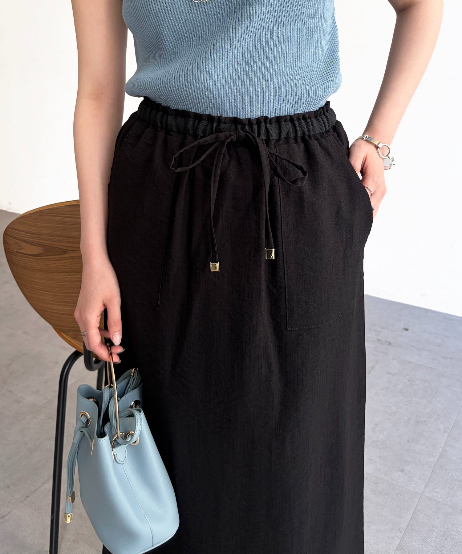 【シェトワ/Chez toi】のリネンライクウエストテープナロースカート インテリア・キッズ・メンズ・レディースファッション・服の通販 founy(ファニー) 　ファッション　Fashion　レディースファッション　Fashion for Women　スカート　Skirts　サマー　Summer, Summer Style　シンプル　Simple, Minimal　スクエア　Square, Square Shape　タンク　Tank Top, Sleeveless Top　テレコ　Ribbed, Rib Stitch　パウダー　Powder, Soft Tone　再入荷　Restock / Back in Stock　おすすめ　Recommended / Our Picks　ブラック|ID: prp329100004962947 ipo3291000000037231475