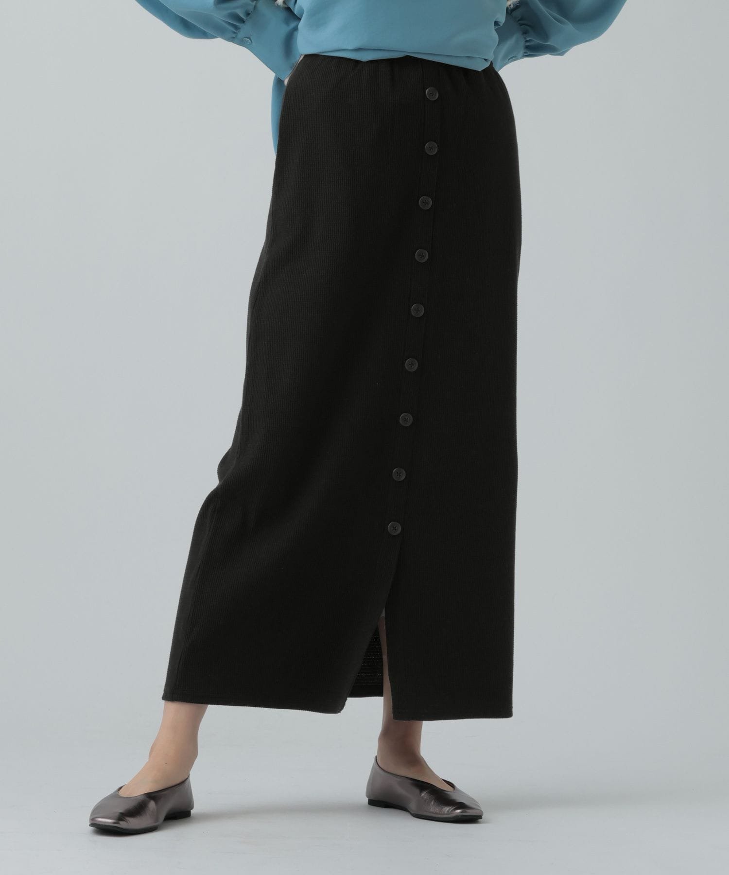 【レプシィム ローリーズファーム/LEPSIM LOWRYS FARM】のフロントボタンワッフルスカート インテリア・キッズ・メンズ・レディースファッション・服の通販 founy(ファニー) 　ファッション　Fashion　レディースファッション　Fashion for Women　スカート　Skirts　おすすめ　Recommended / Our Picks　スリット　Slit, Slit Detail　タンク　Tank Top, Sleeveless Top　トレンド　Trend, Trending Now　ワッフル　Waffle, Waffle Knit　定番　Standard, Basic Item　ブラック09|ID: prp329100004962953 ipo3291000000037231497