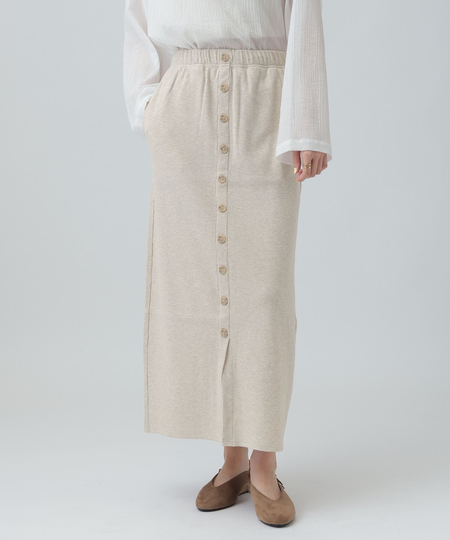 【レプシィム ローリーズファーム/LEPSIM LOWRYS FARM】のフロントボタンワッフルスカート インテリア・キッズ・メンズ・レディースファッション・服の通販 founy(ファニー) 　ファッション　Fashion　レディースファッション　Fashion for Women　スカート　Skirts　おすすめ　Recommended / Our Picks　スリット　Slit, Slit Detail　タンク　Tank Top, Sleeveless Top　トレンド　Trend, Trending Now　ワッフル　Waffle, Waffle Knit　定番　Standard, Basic Item　オートミール13|ID: prp329100004962953 ipo3291000000037231498