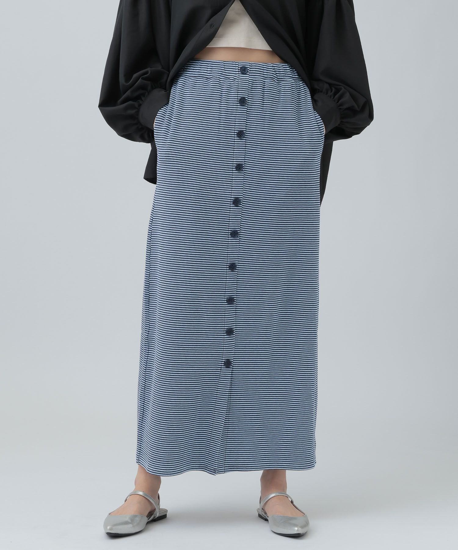 【レプシィム ローリーズファーム/LEPSIM LOWRYS FARM】のフロントボタンワッフルスカート インテリア・キッズ・メンズ・レディースファッション・服の通販 founy(ファニー) 　ファッション　Fashion　レディースファッション　Fashion for Women　スカート　Skirts　おすすめ　Recommended / Our Picks　スリット　Slit, Slit Detail　タンク　Tank Top, Sleeveless Top　トレンド　Trend, Trending Now　ワッフル　Waffle, Waffle Knit　定番　Standard, Basic Item　ブルーボーダー80|ID: prp329100004962953 ipo3291000000037231499