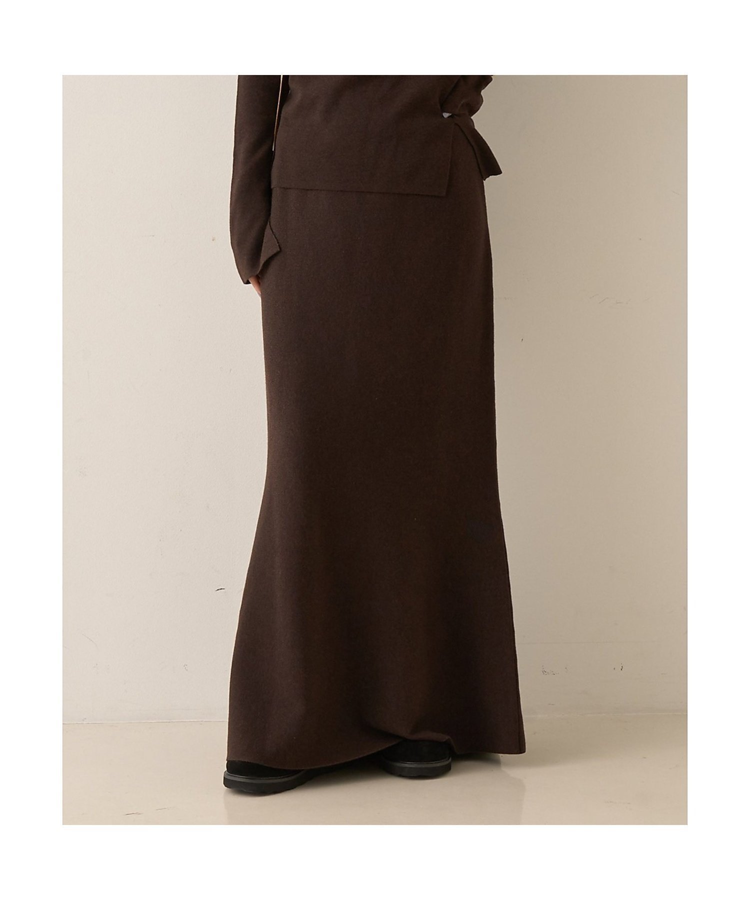 【ルージュヴィフラクレ/Rouge vif la cle】の【セットアップ対応】セミフレアニットスカート インテリア・キッズ・メンズ・レディースファッション・服の通販 founy(ファニー) 　ファッション　Fashion　レディースファッション　Fashion for Women　セットアップ　Matching Sets　スカート・ミニ/ミディ/マキシ　Skirts / Mini, Midi & Maxi Skirts　おすすめ　Recommended / Our Picks　シンプル　Simple, Minimal　セットアップ　Set-Up, Coordinated Outfit　エレガント 上品　Elegant　ビジネス 仕事 通勤　Business / Work / Commuting　ブラウン|ID: prp329100004962959 ipo3291000000037231519