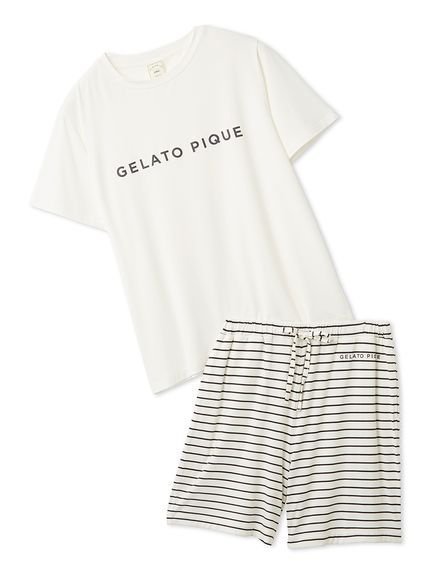 【ジェラート ピケ/gelato pique】のレーヨンロゴTシャツ ボーダーハーフパンツセット インテリア・キッズ・メンズ・レディースファッション・服の通販 founy(ファニー) 　ファッション　Fashion　レディースファッション　Fashion for Women　パンツ　Pants & Trousers　ショートパンツ・ハーフパンツ　High-Waisted & Relaxed Shorts　春　Spring　カットソー　Cut and Sewn Top　ショート　Short, Short Length　シンプル　Simple, Minimal　スタイリッシュ　Stylish, Fashionable　スマート　Smart, Elegant　セットアップ　Set-Up, Coordinated Outfit　トレンド　Trend, Trending Now　定番　Standard, Basic Item　ハーフ　Half, Half-Length　プリント　Print, Printed Pattern　ボトム　Bottoms, Lower Wear　ボーダー　Border, Stripe　ポケット　Pocket, Pocket Detail　ワンポイント　One Point, Statement Accent　おすすめ　Recommended / Our Picks　ギフト プレゼント　Gift / Present　OWHT[002]|ID: prp329100004962963 ipo3291000000037231533