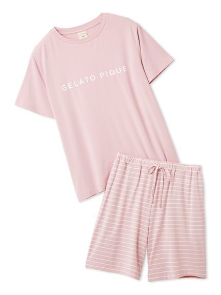 【ジェラート ピケ/gelato pique】のレーヨンロゴTシャツ ボーダーハーフパンツセット インテリア・キッズ・メンズ・レディースファッション・服の通販 founy(ファニー) 　ファッション　Fashion　レディースファッション　Fashion for Women　パンツ　Pants & Trousers　ショートパンツ・ハーフパンツ　High-Waisted & Relaxed Shorts　春　Spring　カットソー　Cut and Sewn Top　ショート　Short, Short Length　シンプル　Simple, Minimal　スタイリッシュ　Stylish, Fashionable　スマート　Smart, Elegant　セットアップ　Set-Up, Coordinated Outfit　トレンド　Trend, Trending Now　定番　Standard, Basic Item　ハーフ　Half, Half-Length　プリント　Print, Printed Pattern　ボトム　Bottoms, Lower Wear　ボーダー　Border, Stripe　ポケット　Pocket, Pocket Detail　ワンポイント　One Point, Statement Accent　おすすめ　Recommended / Our Picks　ギフト プレゼント　Gift / Present　PNK[066]|ID: prp329100004962963 ipo3291000000037231535