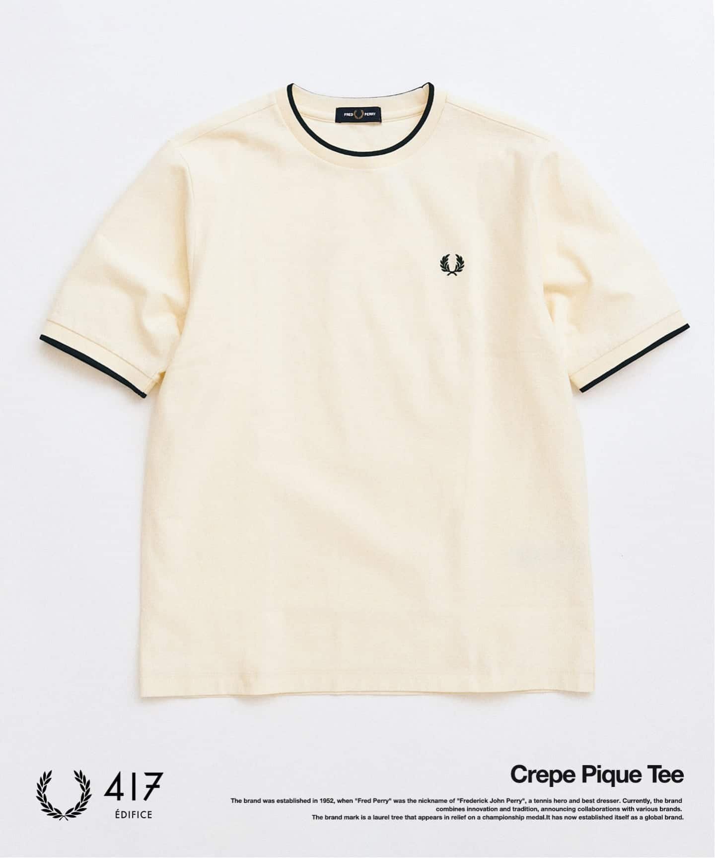 【フォーワンセブン エディフィス/417 EDIFICE】のFRED PERRY / フレッドペリー417別注 Crepe Pique Tシャツ 大人の最旬トレンドファッション＆コーディネート founy(ファウニー) 　ファッション　Fashion　レディースファッション　Fashion for Women　トップス・カットソー　Cut & Sew Tops　シャツ・ブラウス・オフィスカジュアル　Elegant Blouses & Button-Ups　ロングTシャツ・Tシャツ　Longline T-Shirts & Tees　ベスト　Vest, Waistcoat　別注　Limited Edition, Custom Order　 other-1|ID: prp329100004963032 ipo3291000000037231835