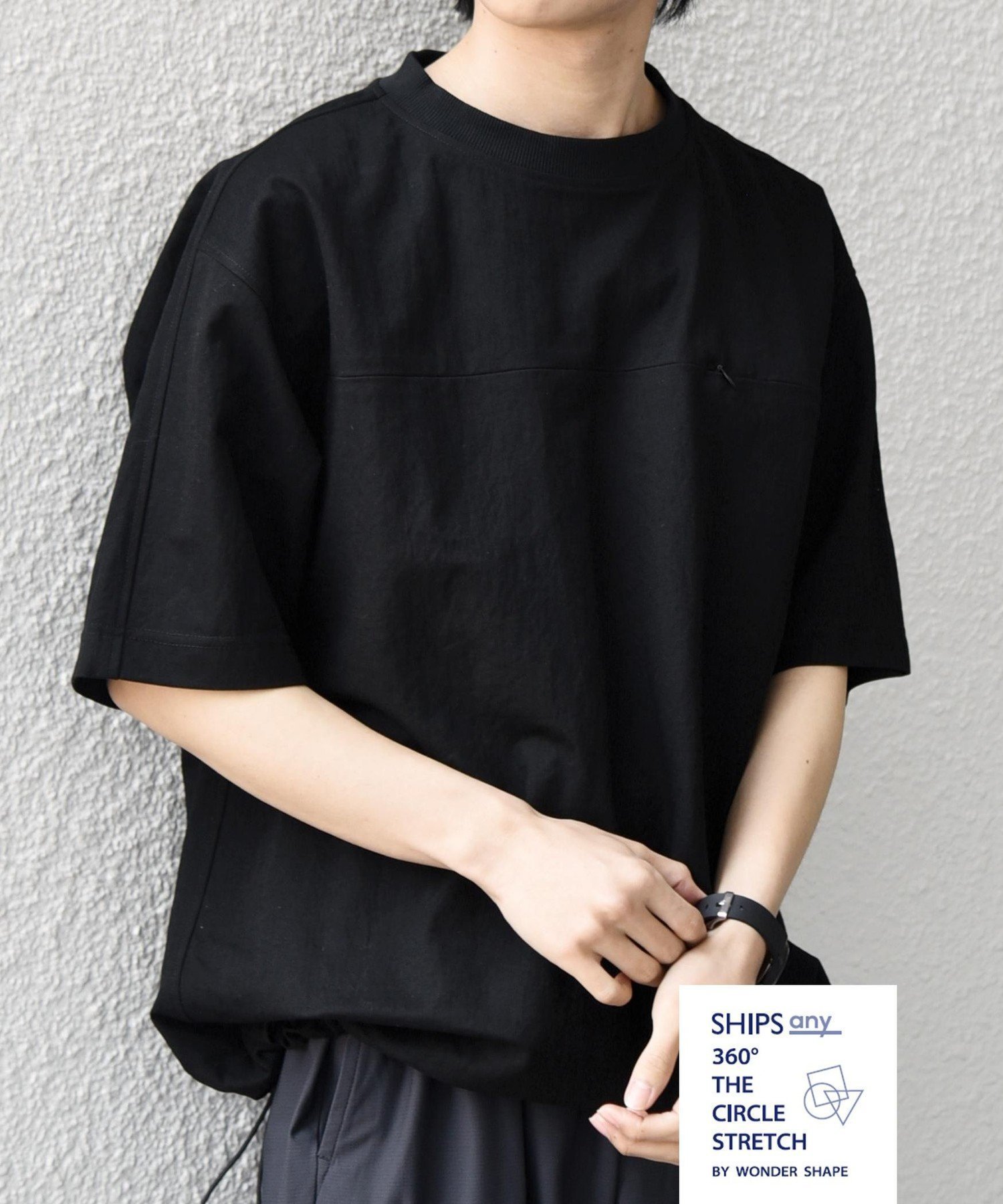 【シップス/SHIPS / MEN】のSHIPS any 接触冷感/ストレッチ 360° THE CIRCLE STRETCH リネン ミックス スピンドル Tシャツ(セットアップ対応) インテリア・キッズ・メンズ・レディースファッション・服の通販 founy(ファニー) 　ファッション　Fashion　メンズファッション　Fashion for Men　セットアップ　Matching Sets　ストレッチ　Stretch, Stretchy Fabric　スピンドル　Spindle, Drawcord　セットアップ　Set-Up, Coordinated Outfit　フィット　Fit, Slim Fit　ミックス　Mix, Mixed Style　リネン　Linen, Linen Fabric　レギュラー　Regular, Standard Fit　夏　Summer　エレガント 上品　Elegant　ブラック|ID: prp329100004963116 ipo3291000000037232270