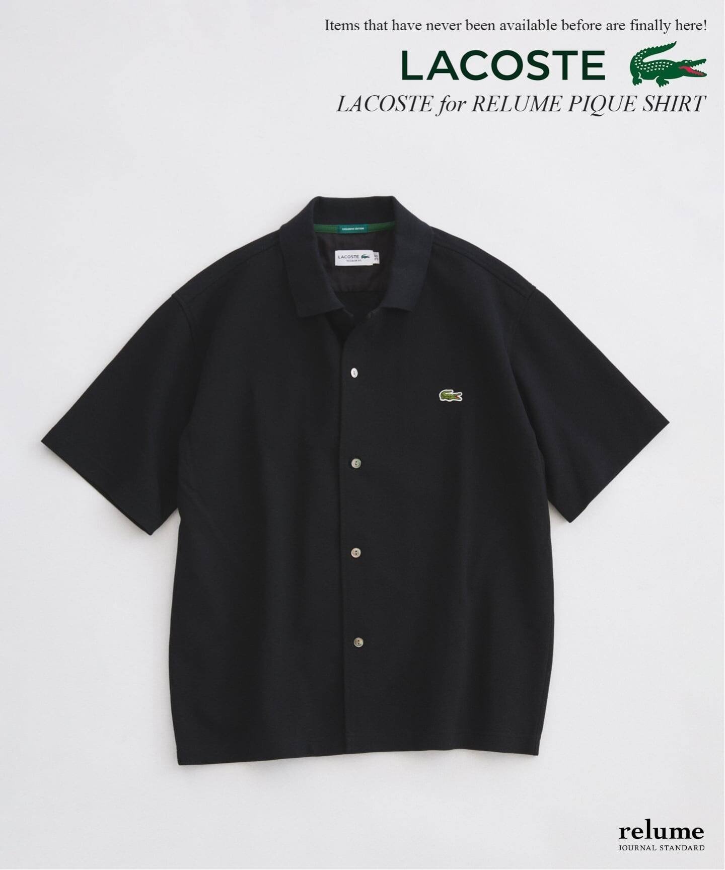 【ジャーナルスタンダード レリューム/JOURNAL STANDARD relume / MEN】のLACOSTE / ラコステ 別注 ピケ 半袖シャツ インテリア・キッズ・メンズ・レディースファッション・服の通販 founy(ファニー) 　ファッション　Fashion　メンズファッション　Fashion for Men　カーディガン　Cardigan, Knitwear　鹿の子　Piqué, Kanoko Fabric　スキッパー　Skipper, Open Collar　スポーツ　Sports, Activewear　人気　Popular, Best Seller　パターン　Pattern, Design Print　フランス　France, French　フレンチ　French, French Style　フロント　Front, Front Design　ボックス　Boxy, Box Shape　ポロシャツ　Polo Shirt, Collared Tee　別注　Limited Edition, Custom Order　半袖　Short Sleeve, Half Sleeve　リラックス　Relax, Relaxed Fit　夏　Summer　エレガント 上品　Elegant　ブラック|ID: prp329100004963125 ipo3291000000037232313