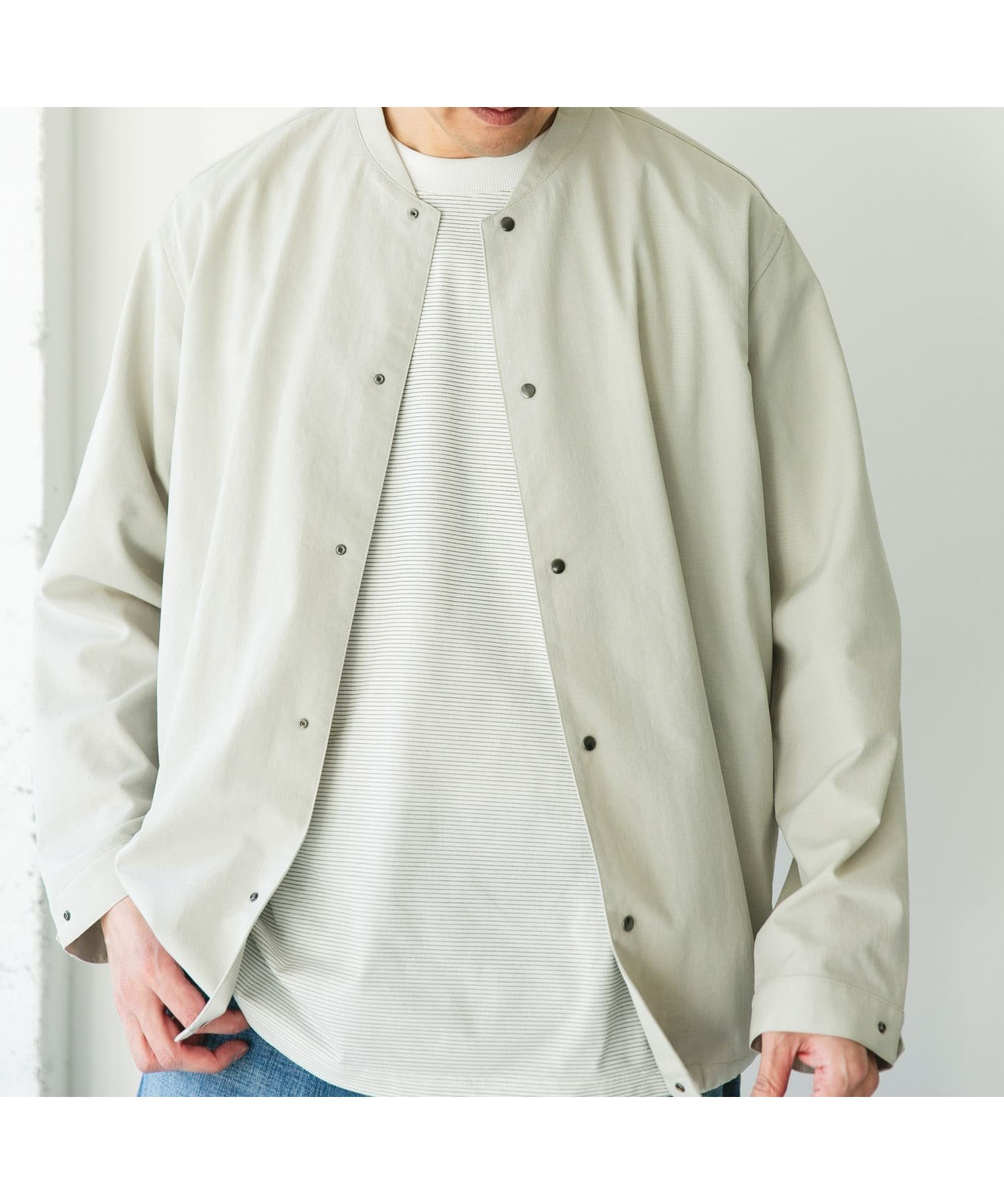 【アーバンリサーチ ドアーズ/URBAN RESEARCH DOORS / MEN】の『イージーケア/速乾/UVカット』クイックドライ ノーカラーライトブルゾン インテリア・キッズ・メンズ・レディースファッション・服の通販 founy(ファニー) 　ファッション　Fashion　メンズファッション　Fashion for Men　春　Spring　セットアップ　Set-Up, Coordinated Outfit　トラベル　Travel, Travel Gear　ドット　Polka Dot, Dot Pattern　ドローコード　Drawcord, Drawstring Cord　ブルゾン　Blouson, Bomber Jacket　リネン　Linen, Linen Fabric　S/S・春夏　SS, Spring/Summer, Warm Season　おすすめ　Recommended / Our Picks　夏　Summer　2026年　2026　2026春夏・S/S　Spring/Summer 2026 SS26　ホワイト系その他|ID: prp329100004963184 ipo3291000000037232543