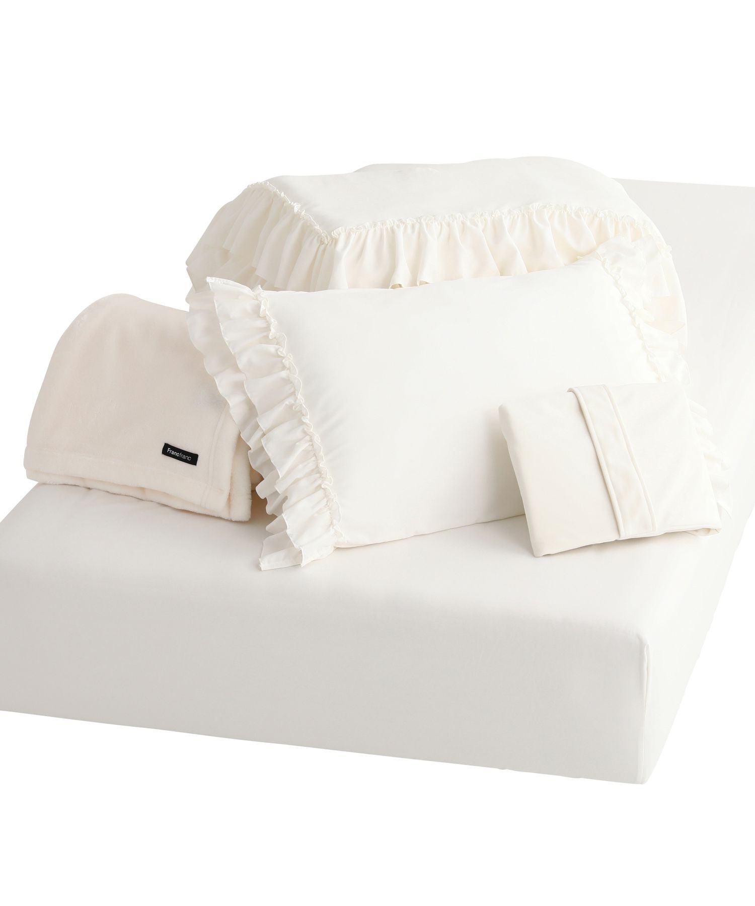 【フランフラン/Francfranc / MEN】のかんたん寝具セット プラス フリル セミダブル 6点セット 新生活 まくら 布団 インテリア・キッズ・メンズ・レディースファッション・服の通販 founy(ファニー) 　ファッション　Fashion　メンズファッション　Fashion for Men　クッション　Cushion, Throw Pillow　抗菌　Antibacterial, Bacteria-Resistant　ダブル　Double, Double-Breasted　フリル　Frill, Ruffle　ベルベット　Velvet, Velvety　ホワイト|ID: prp329100004963186 ipo3291000000037232548
