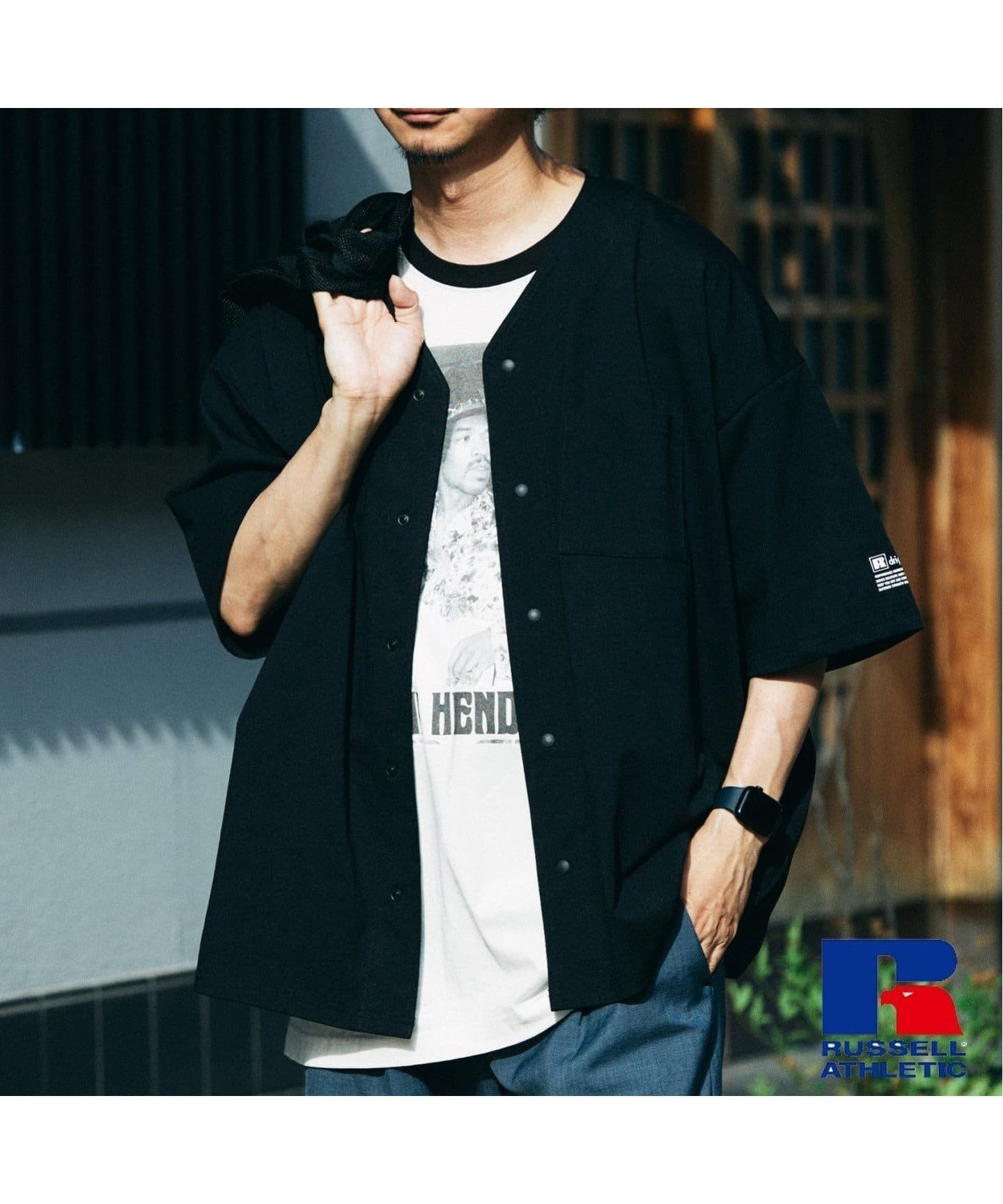 【ジャーナルスタンダード レリューム/JOURNAL STANDARD relume / MEN】の吸水速乾 RUSSELL ATHLETIC 別注 Dri-Power ベースボールシャツ インテリア・キッズ・メンズ・レディースファッション・服の通販 founy(ファニー) 　ファッション　Fashion　メンズファッション　Fashion for Men　アメリカン　American Style　吸水　Absorbent, Quick-Dry　抗菌　Antibacterial, Bacteria-Resistant　ショーツ　Shorts, Short Pants　ショート　Short, Short Length　スポーツ　Sports, Activewear　セットアップ　Set-Up, Coordinated Outfit　定番　Standard, Basic Item　ビーチ　Beach, Seaside　ファブリック　Fabric, Textile　フィット　Fit, Slim Fit　プリント　Print, Printed Pattern　別注　Limited Edition, Custom Order　ラッセル　Raschel, Raschel Lace　ラバー　Rubber, Rubber Sole　ワイド　Wide, Wide Fit　夏　Summer　ブラック|ID: prp329100004963195 ipo3291000000037232596